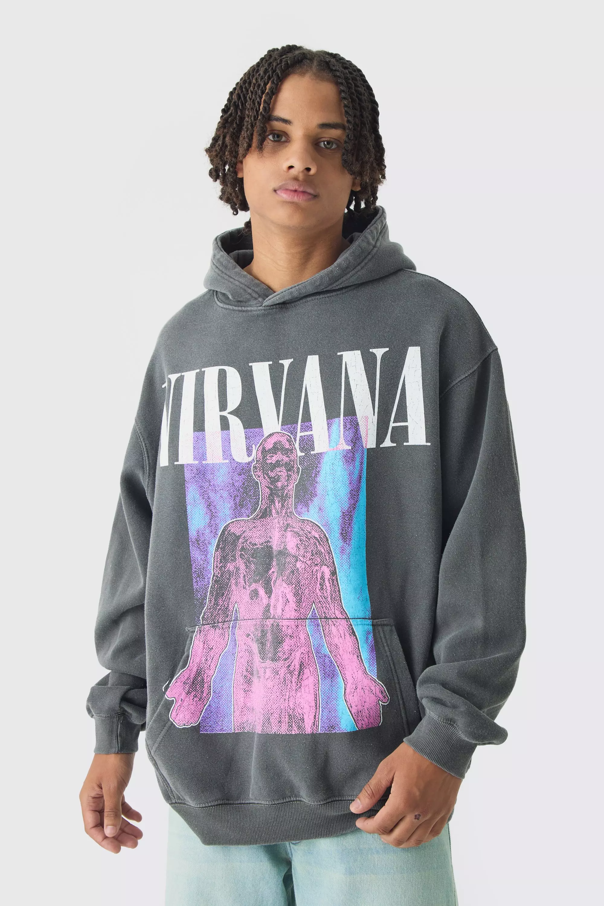 Oversized Nirvana Band Wash License Print Hoodie boohooMAN UK