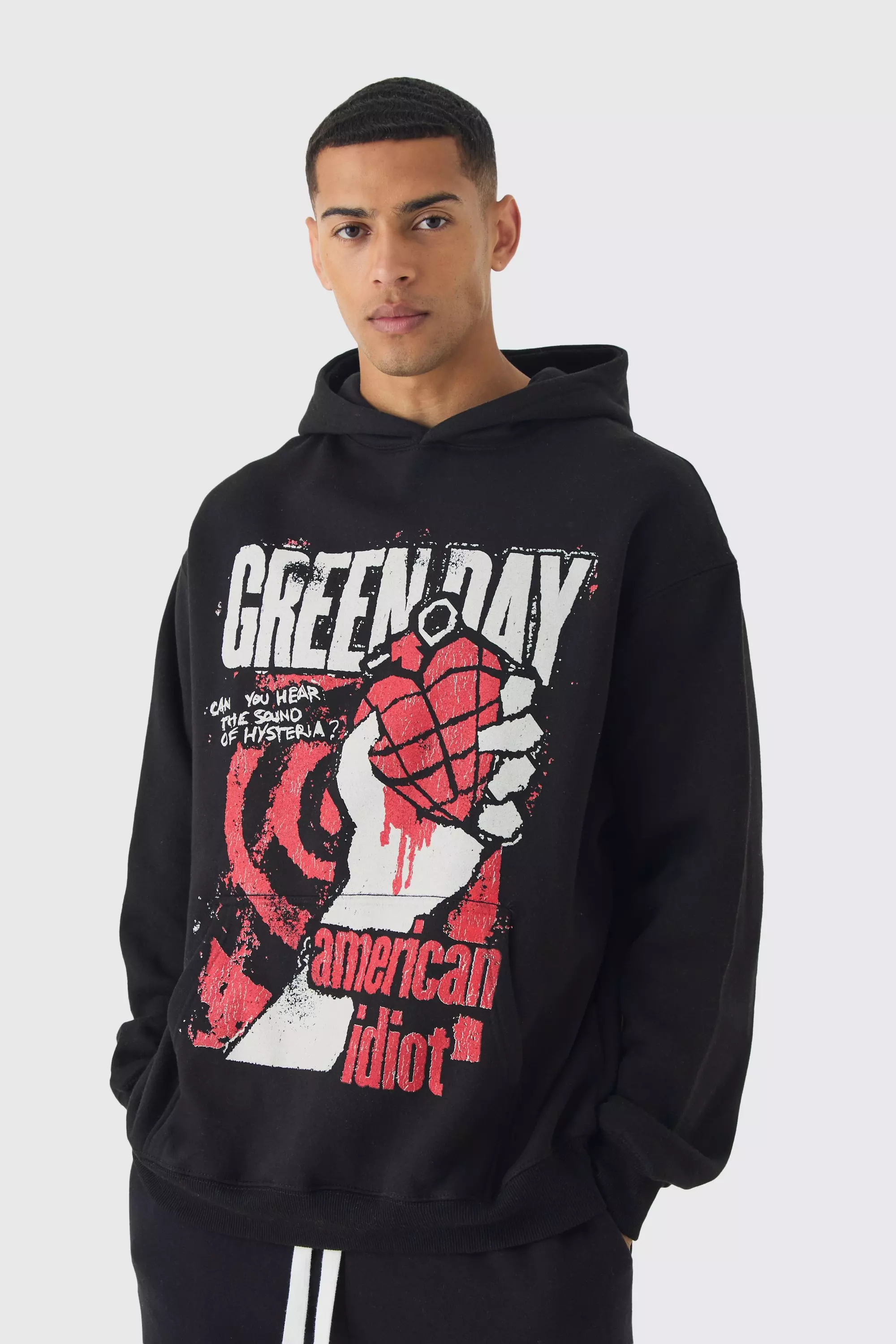 Black Oversized Green Day License Print Hoodie