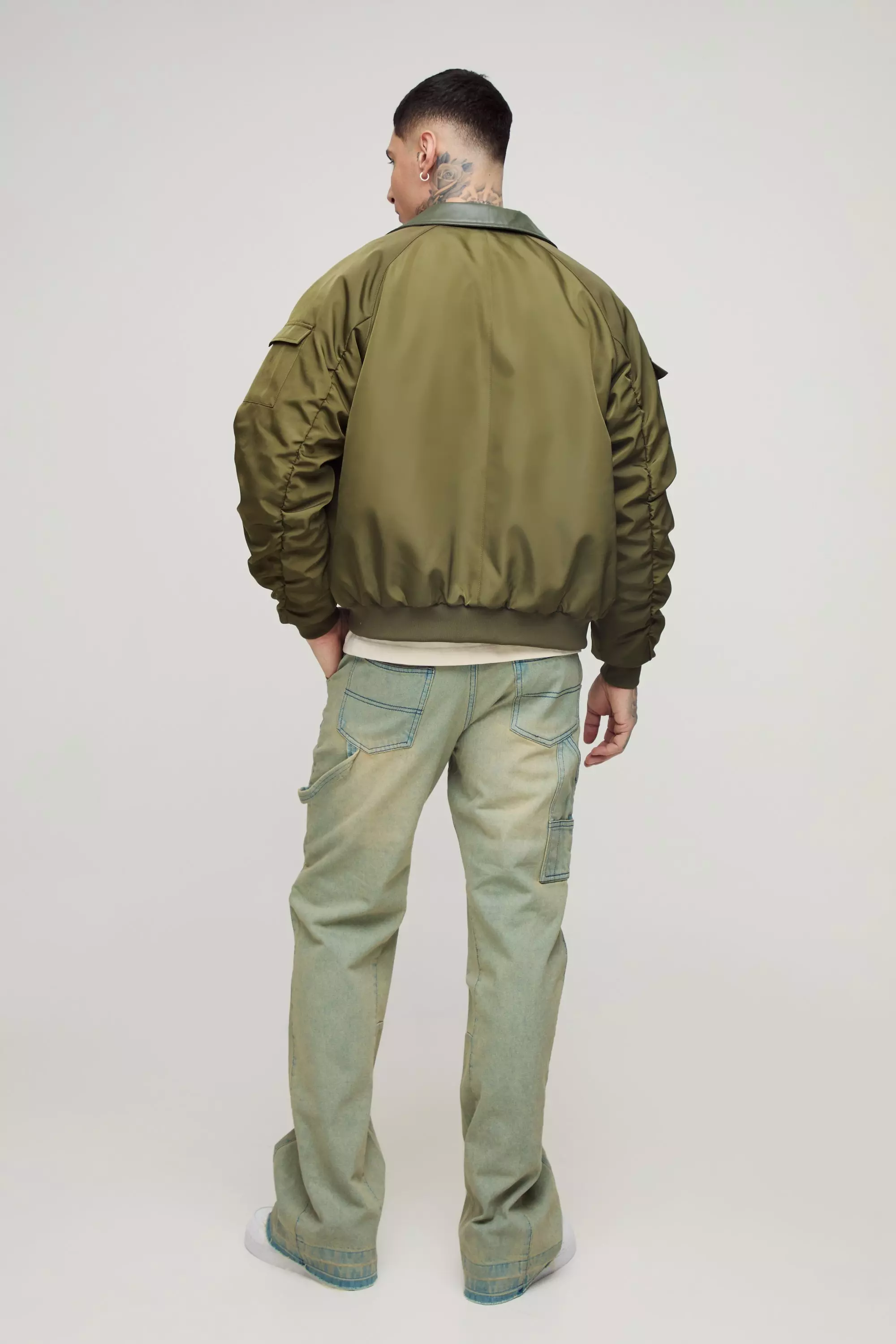 Khaki Tall Carpenter Jeans Met Sterren En Gusset Detail alternatieve afbeelding
