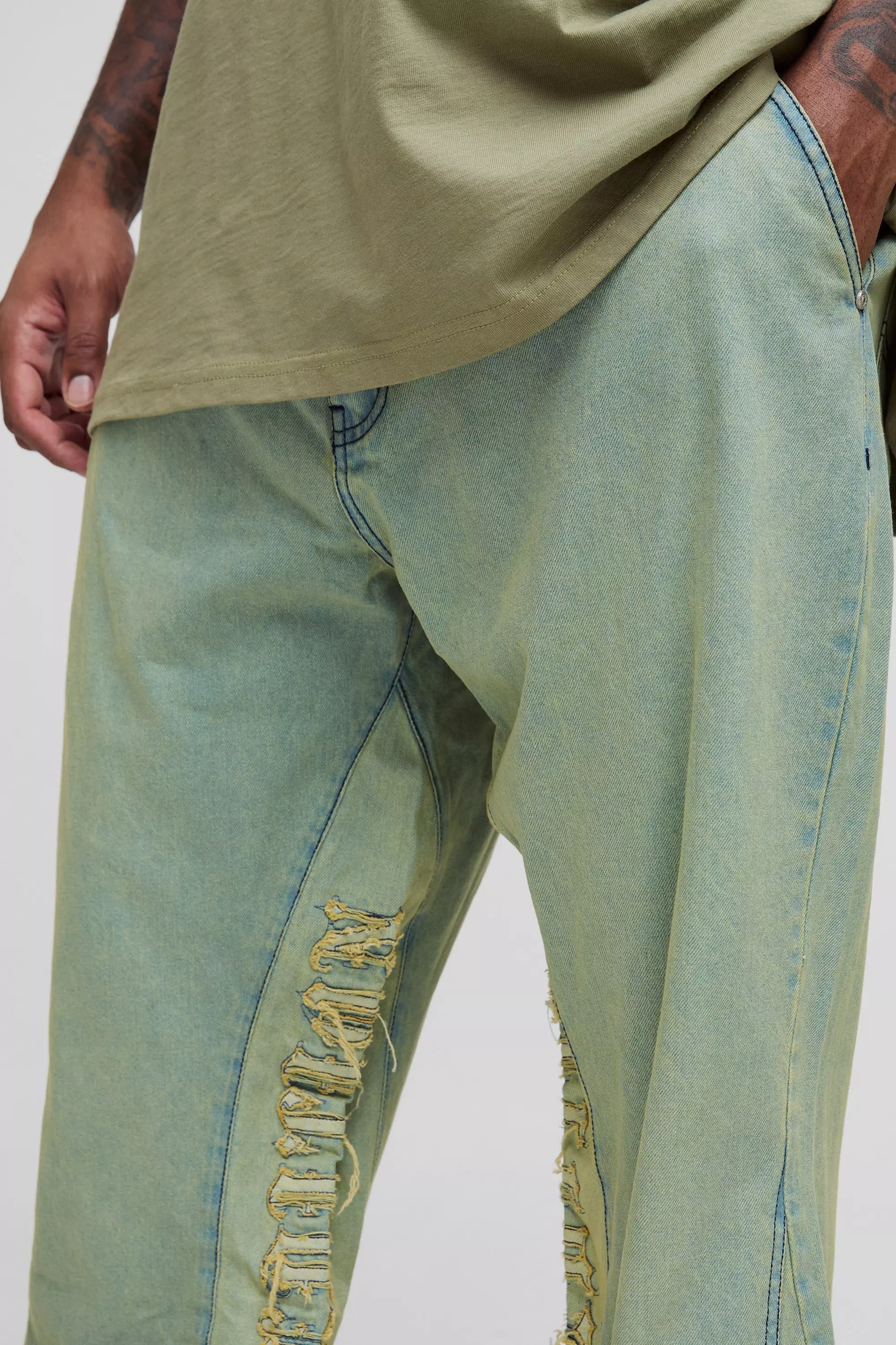 Plus Tinted Applique Inner Gusset Slim Flared Jeans | boohooMAN USA