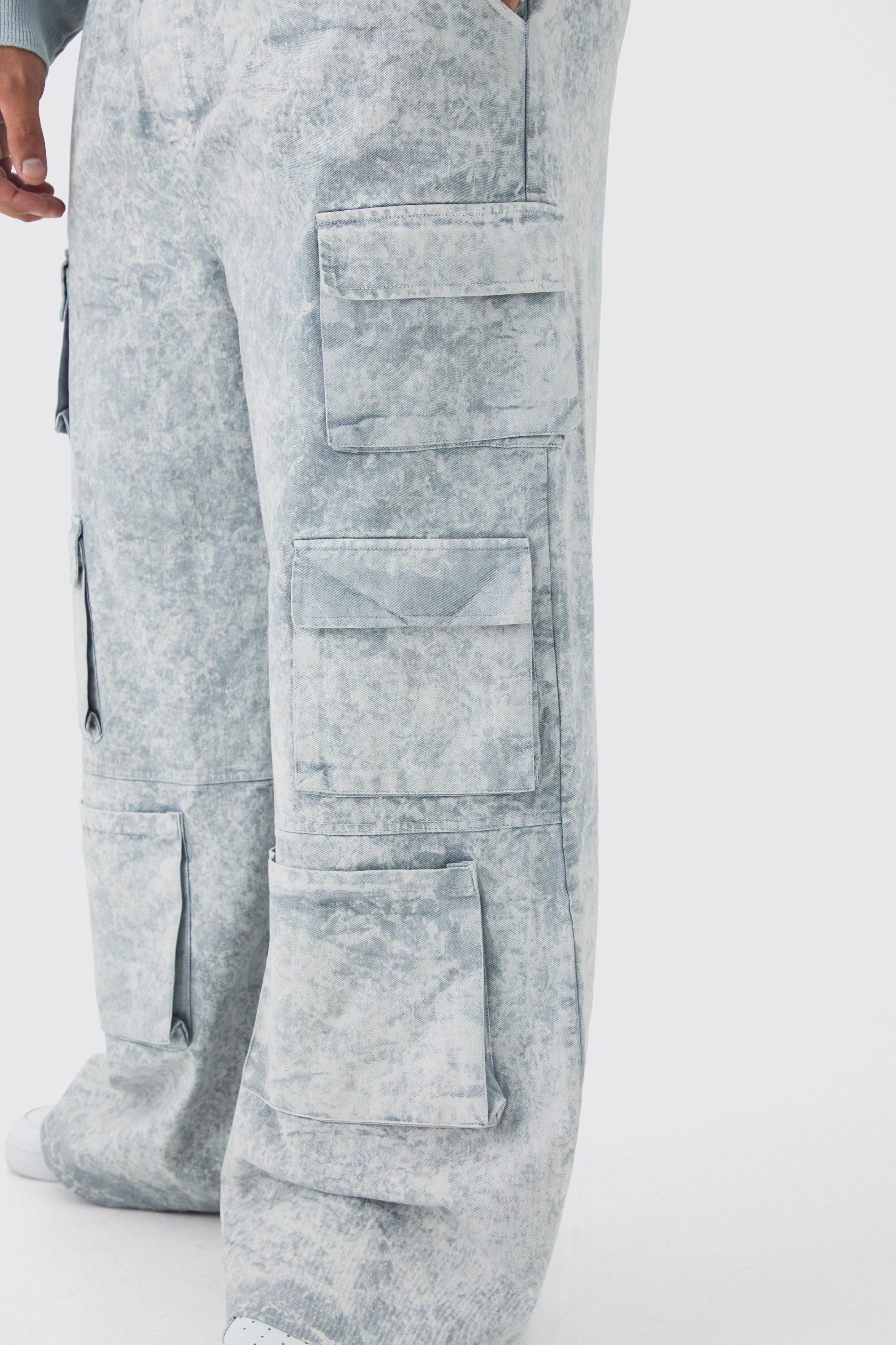 Plus Elasticated Waist Extreme Baggy Heavyweight Washed Multi Cargo Pants | boohooMAN USA
