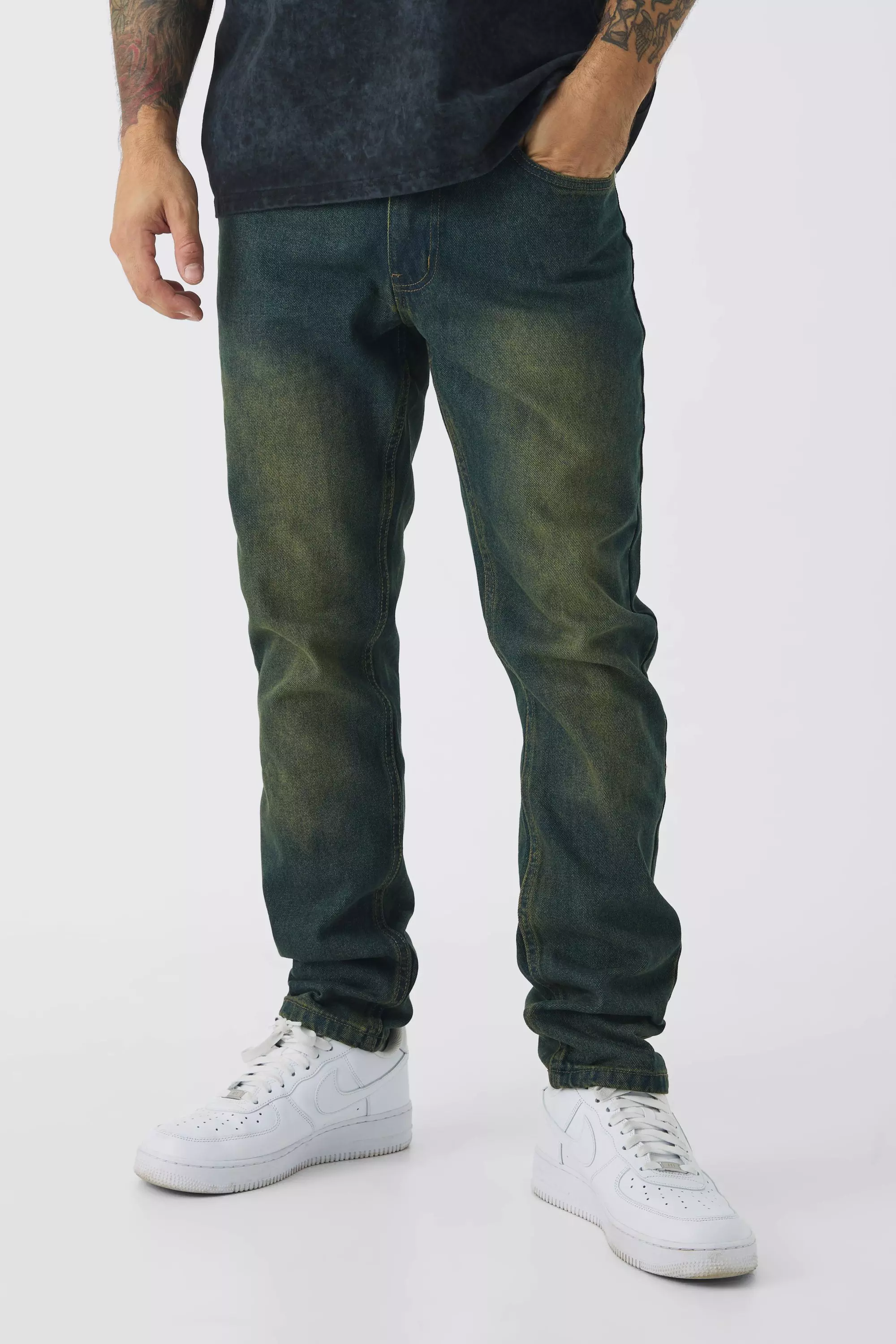 Vintage wash Onbewerkte Vintage Getinte Slim Fit Jeans alternatieve afbeelding