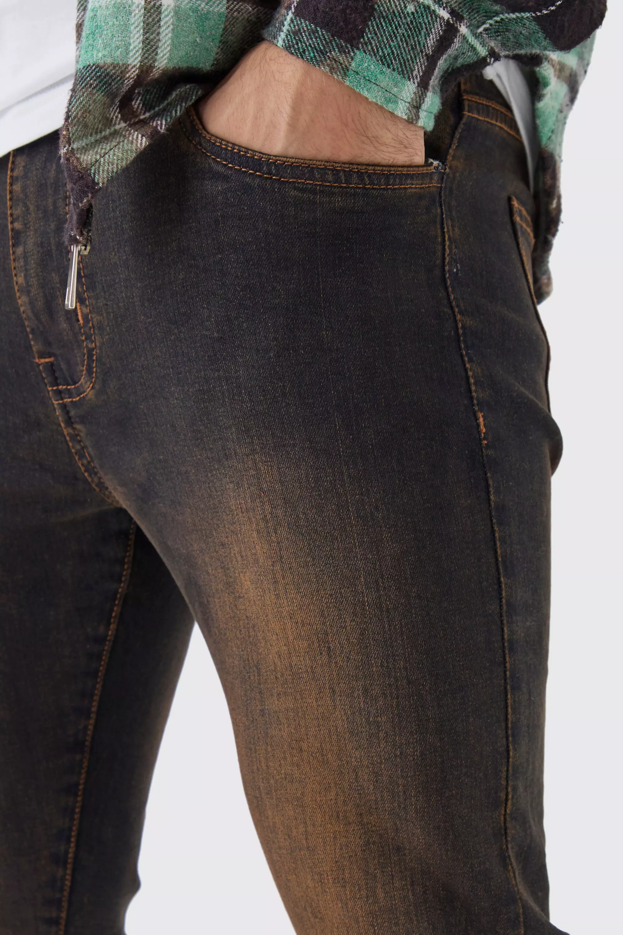 Super Skinny Stretch Stacked Brown Tinted Jeans alternative image