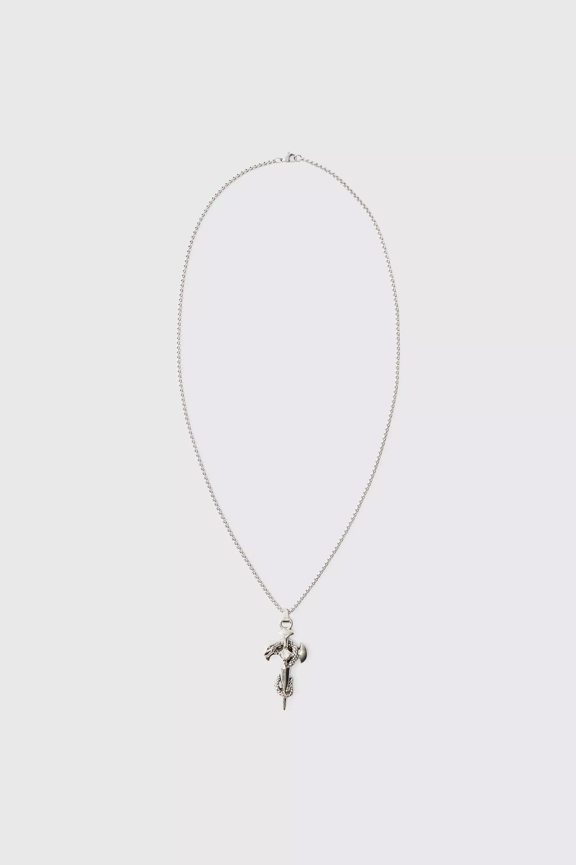 Gothic Cross Pendant Necklace in Silver Silver