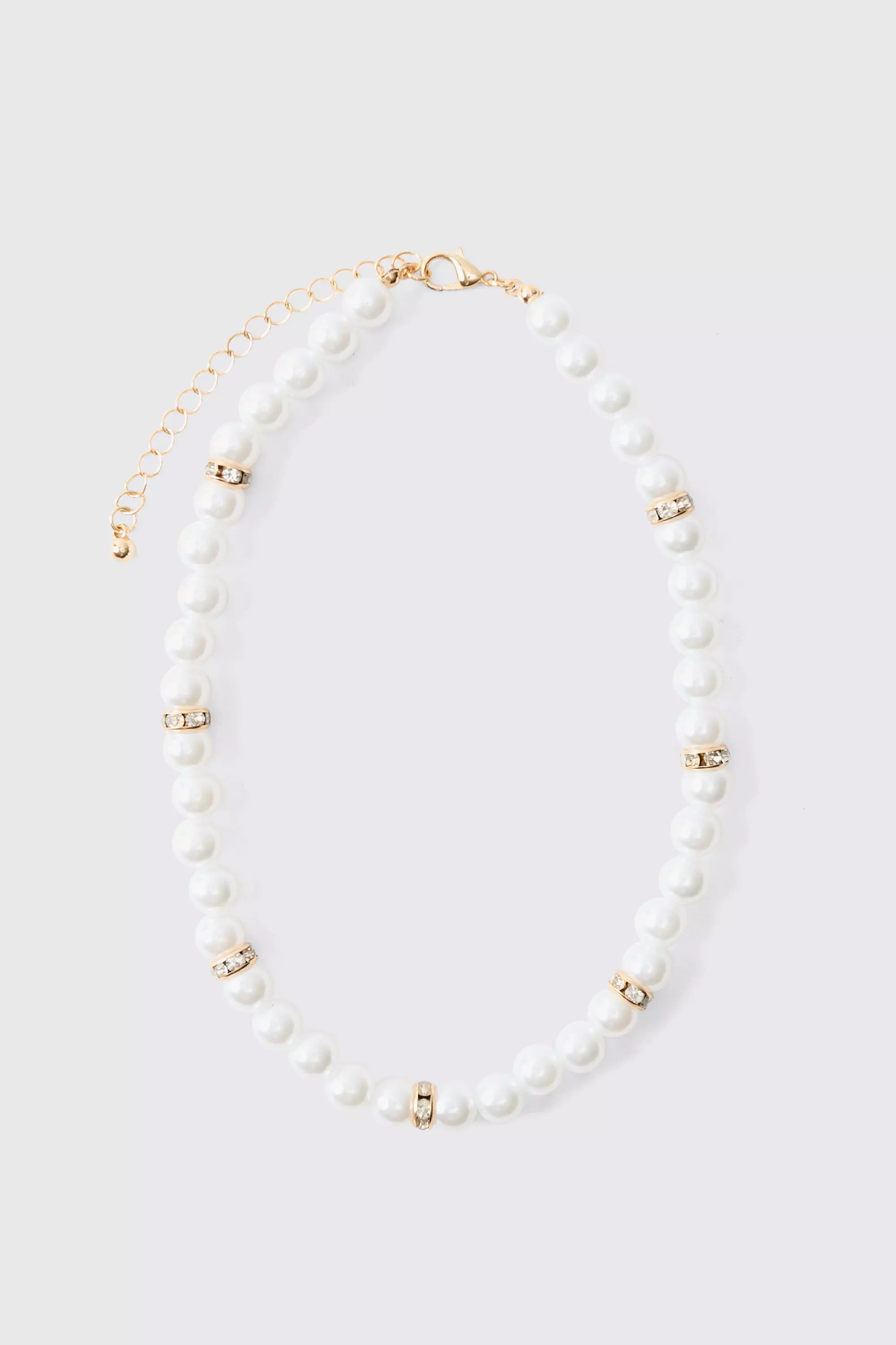 Metallic Pearl Bead Necklace in Gold