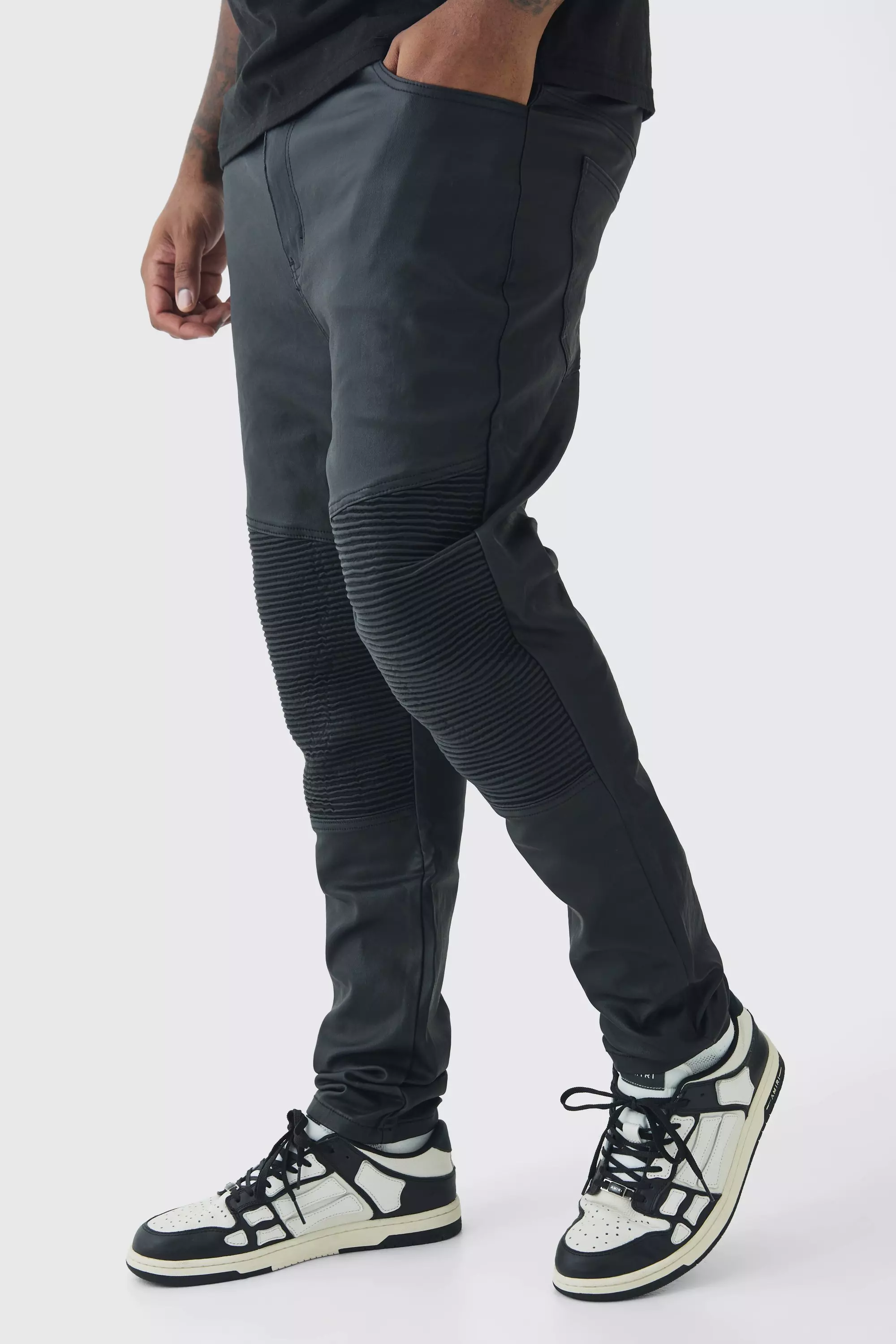 Plus Skinny Fit Coated Biker Jeans Black