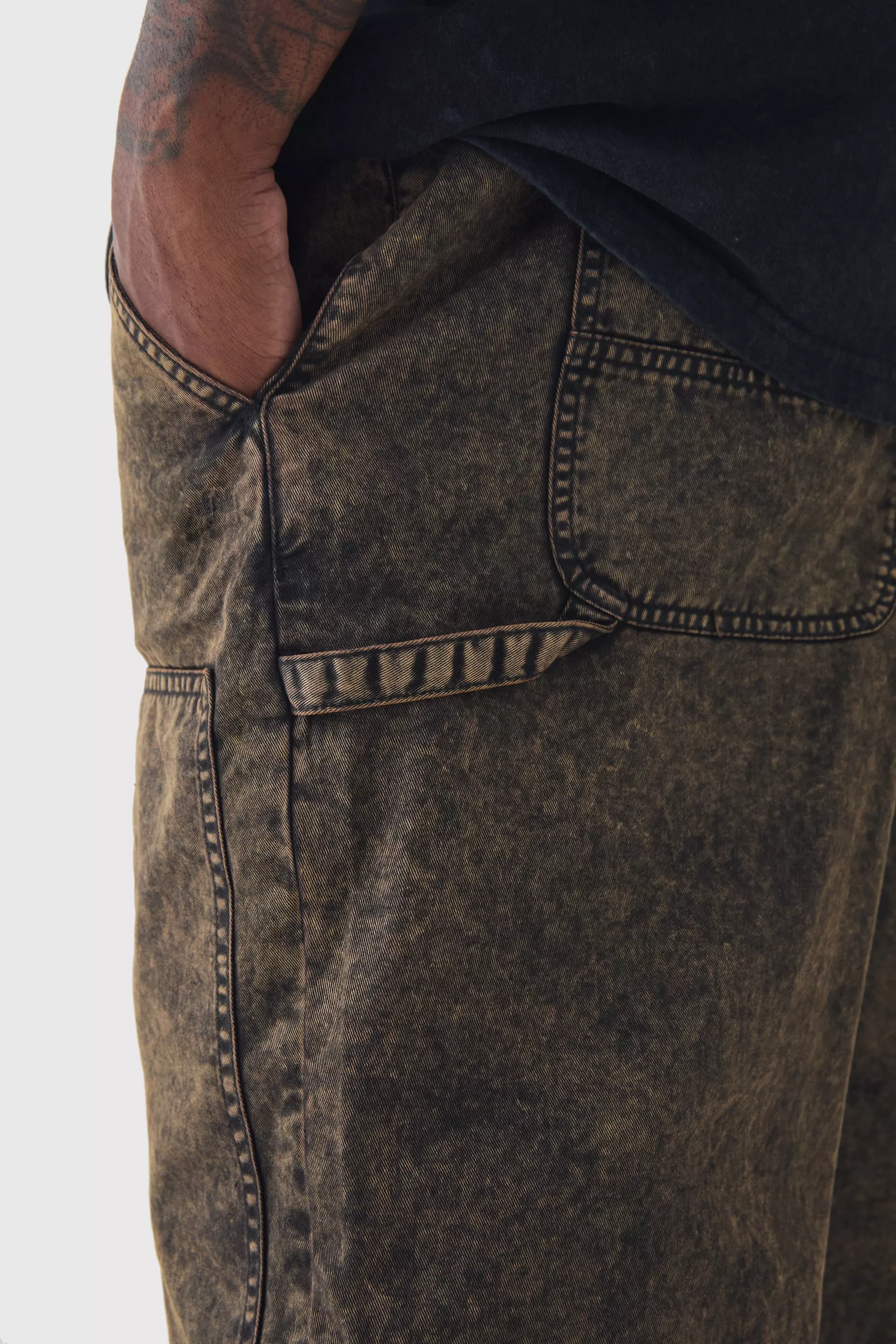 Black Plus Acid Wash Carpenter Trousers With Knee Rips alternative image