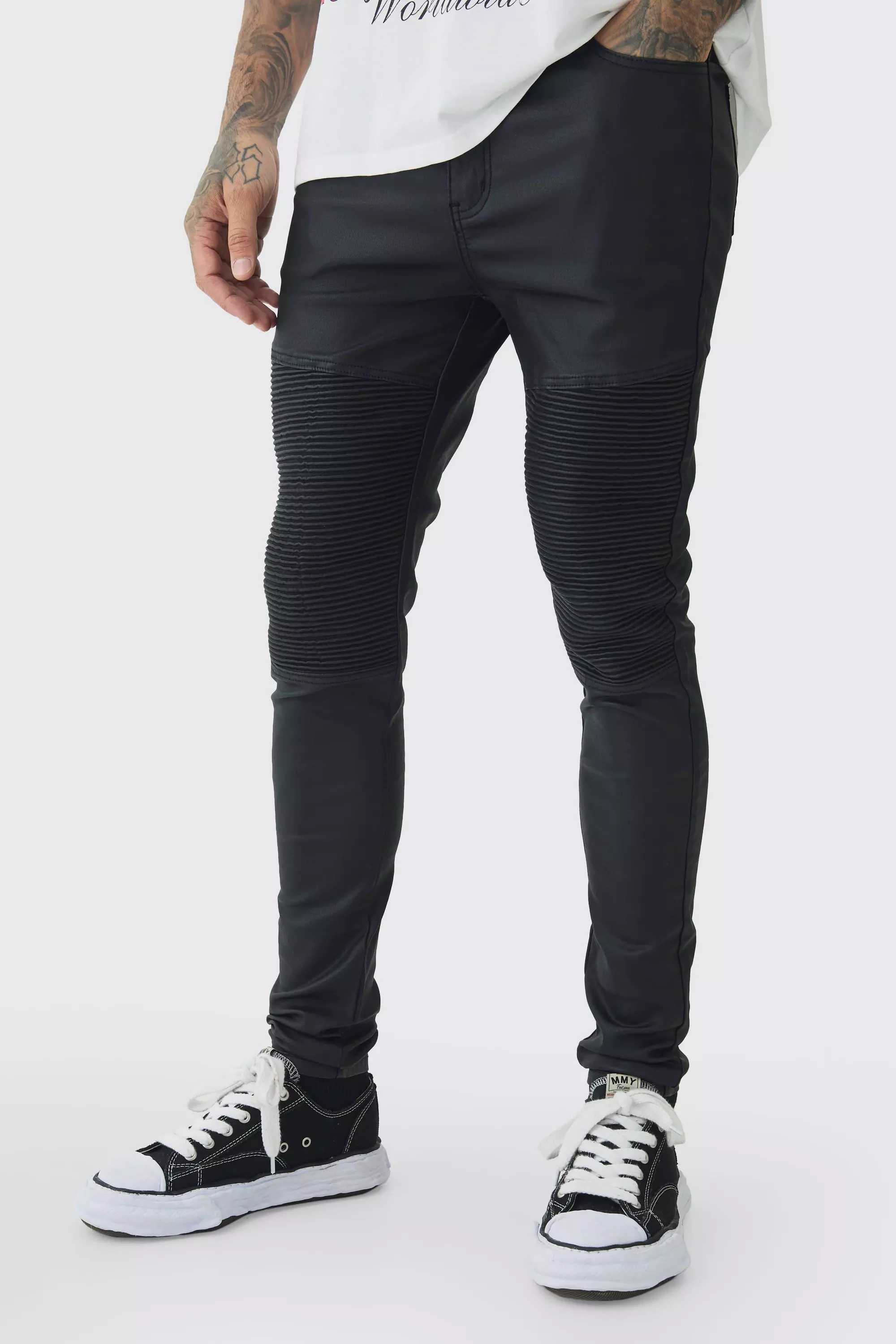 Tall Skinny Fit Coated Biker Jeans Black