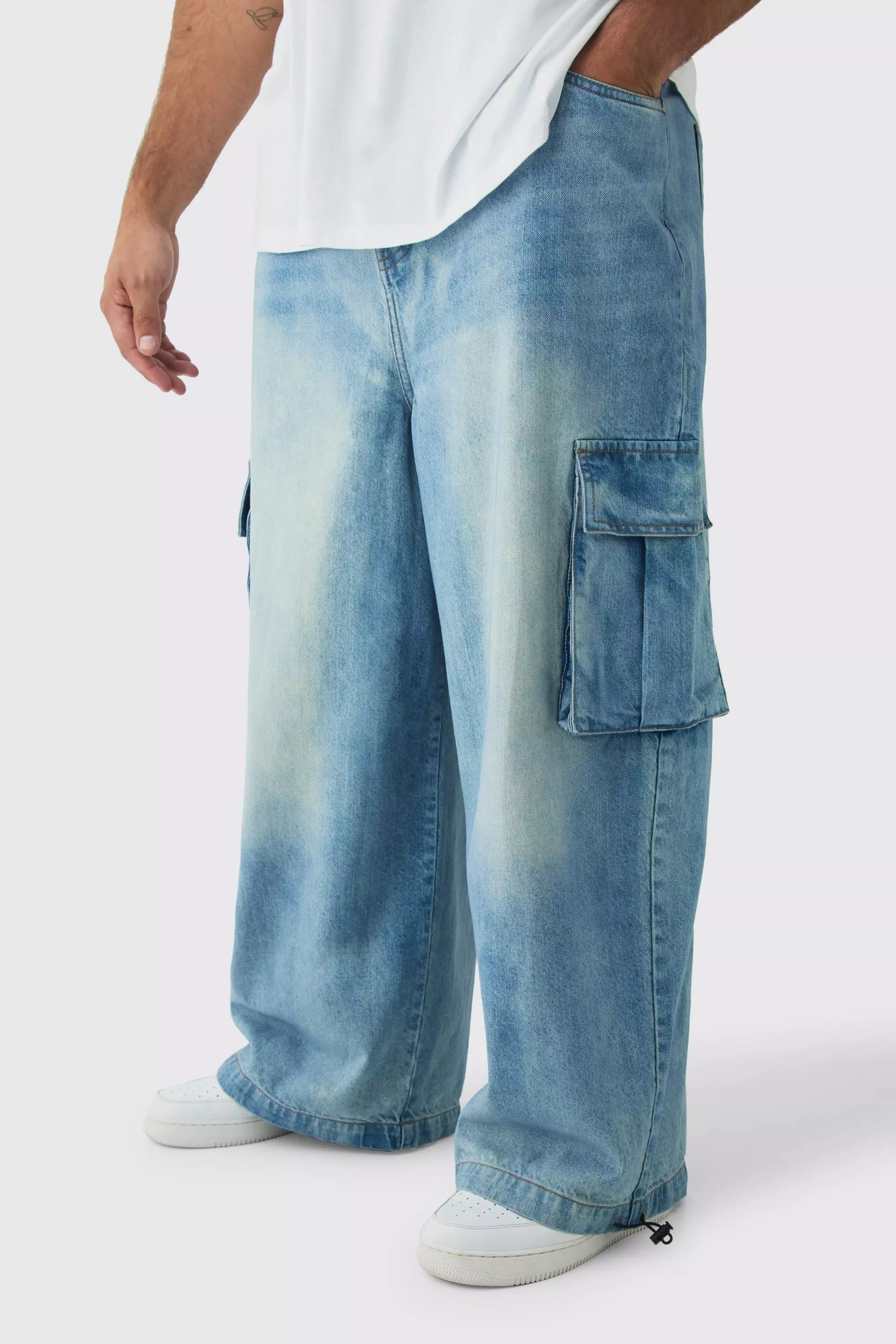 Antique blue Plus Denim Cargo Parachute Jeans alternative image
