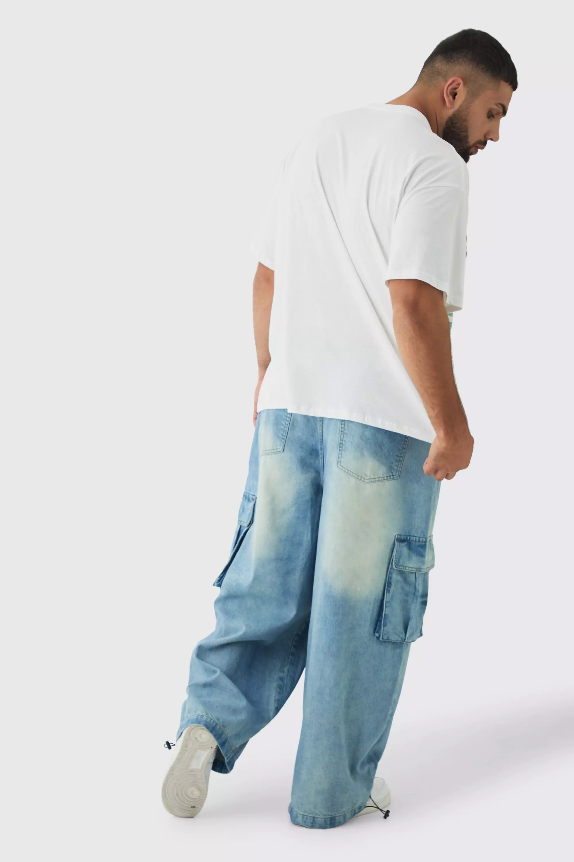 Antique blue Plus Denim Cargo Parachute Jeans alternative image