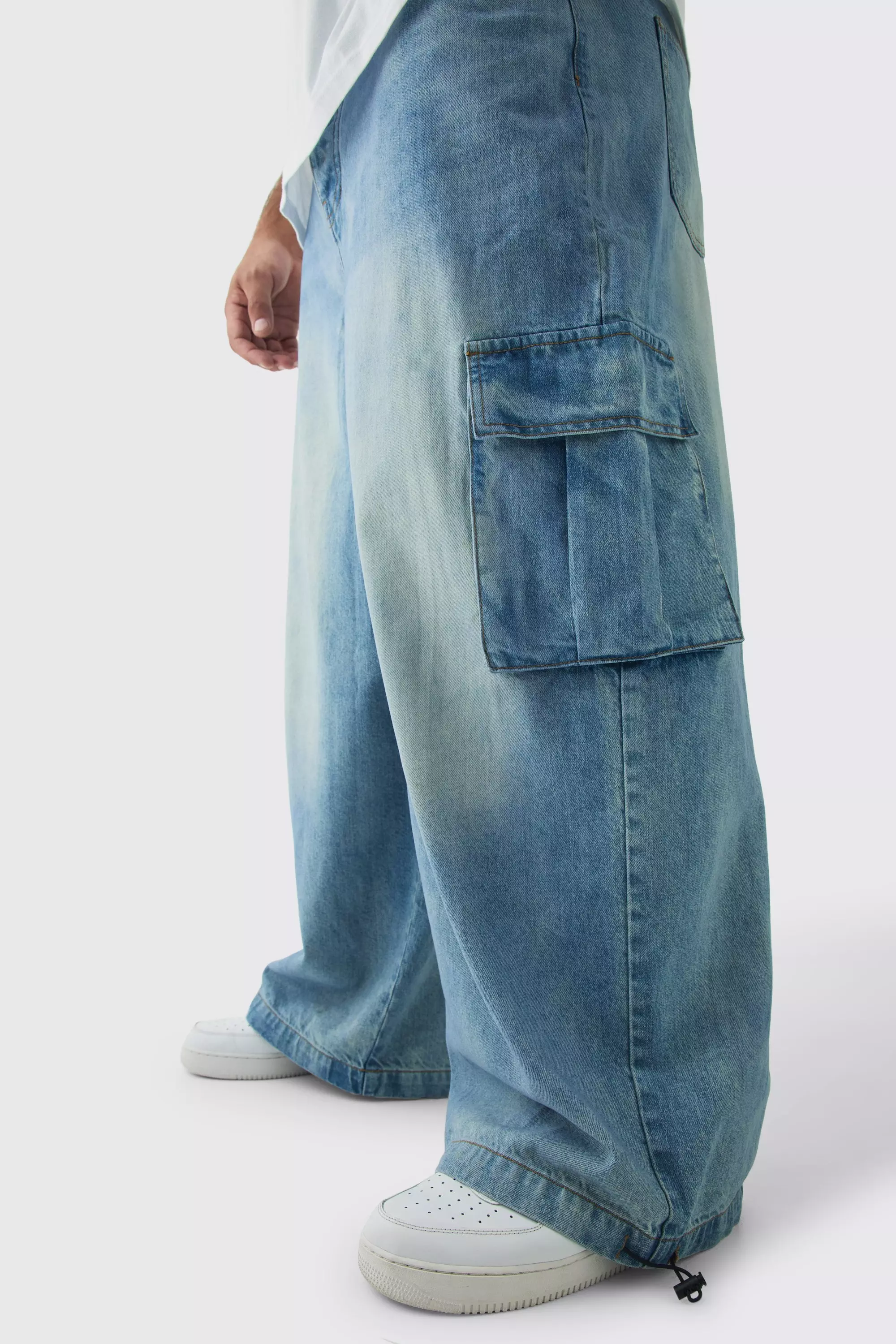 Antique blue Plus Denim Cargo Parachute Jeans alternative image