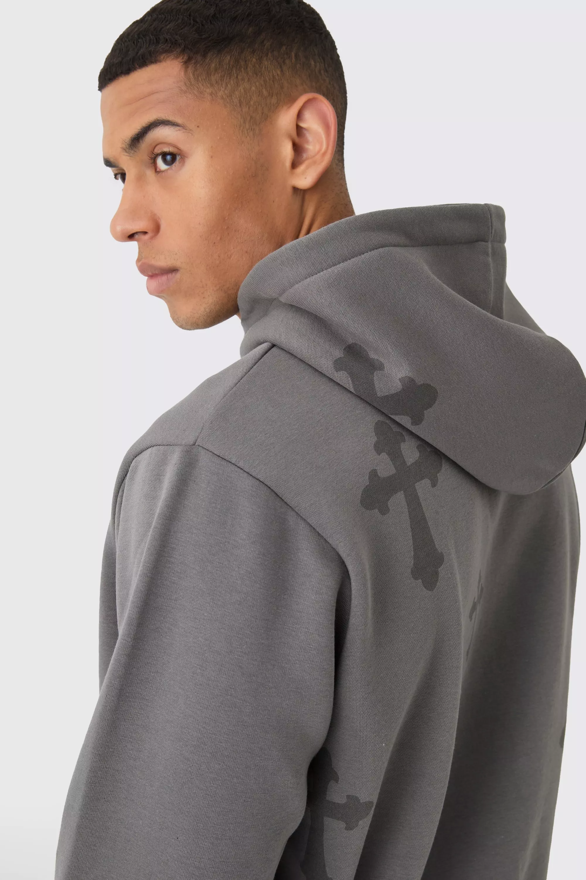 Charcoal Regular Fit Cross Printed Hooded Tracksuit alternative image