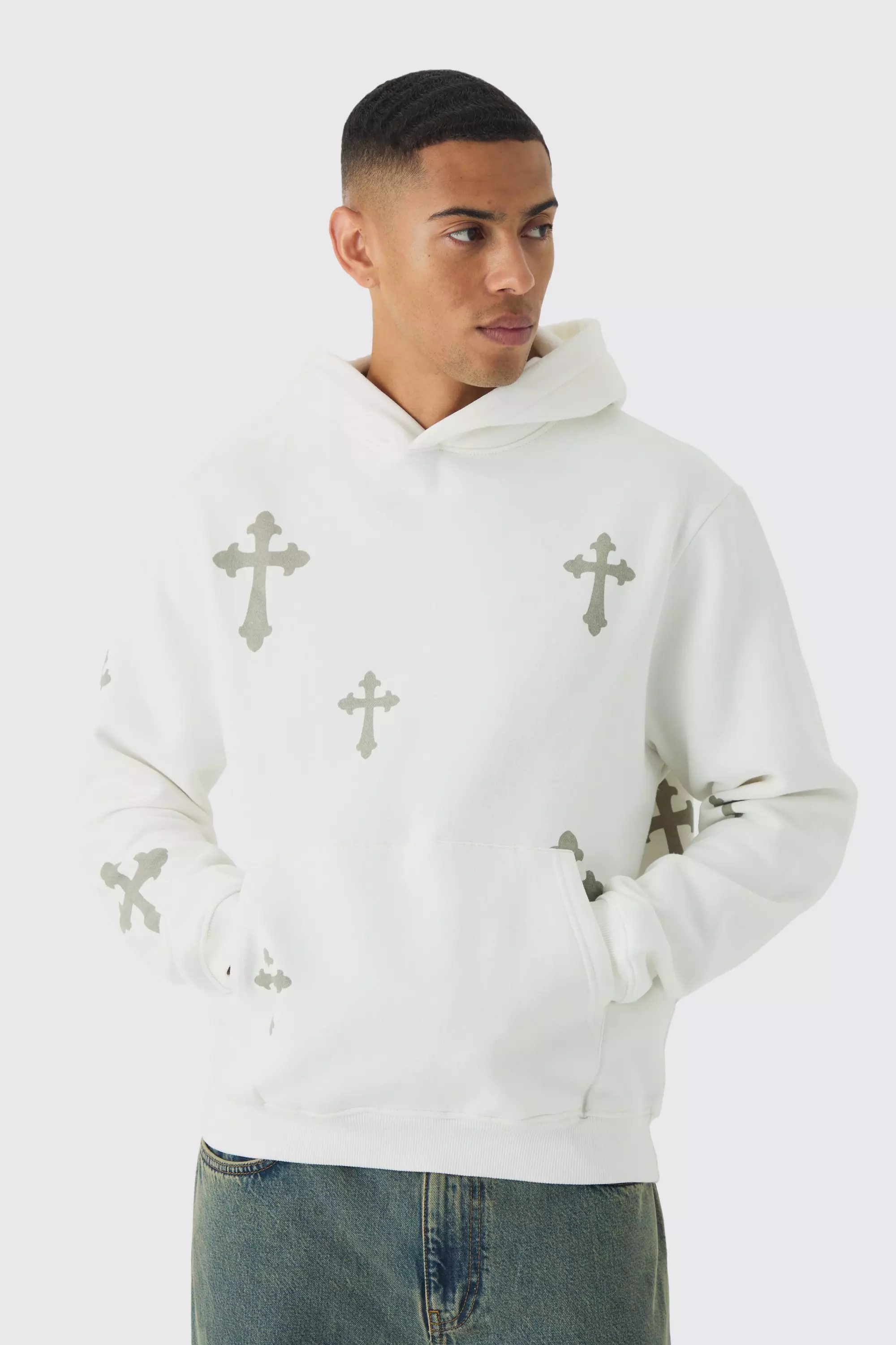 Ecru White Cross Graphic Hoodie