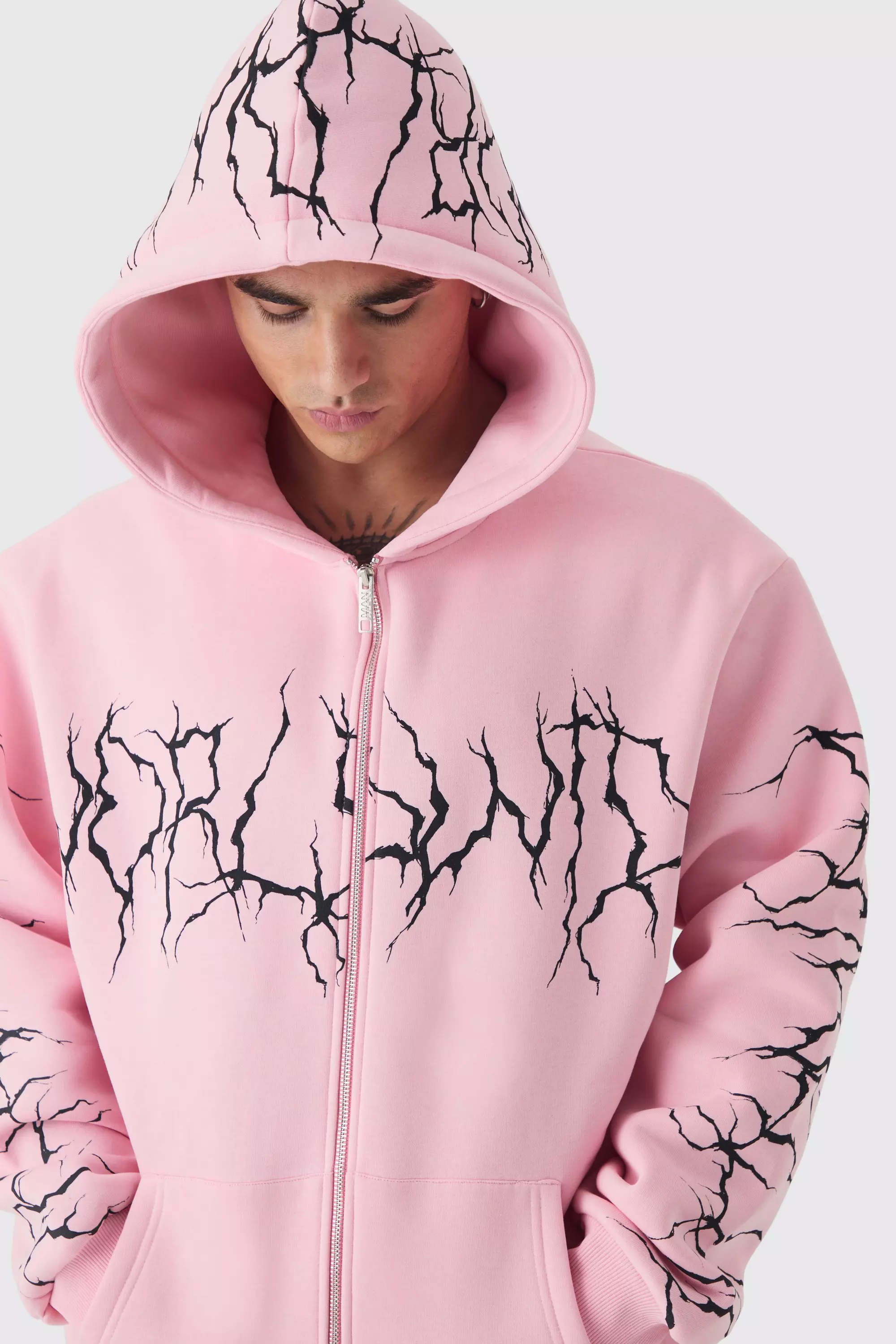 Boohooman pink hoodie sale