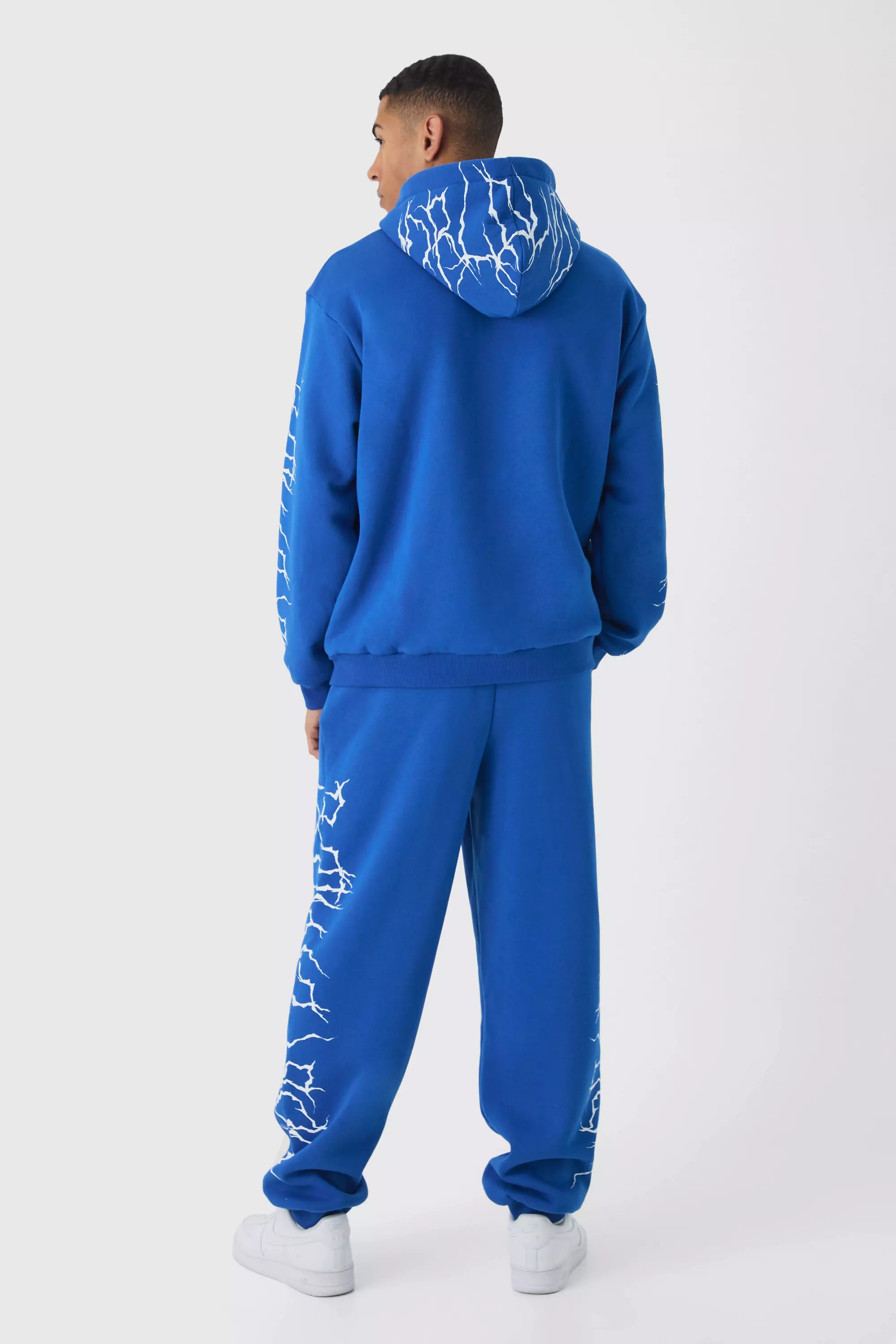 Felpa Oversize Stile Graffiti Con Zip E Cappuccio, Cobalt immagine alternativa