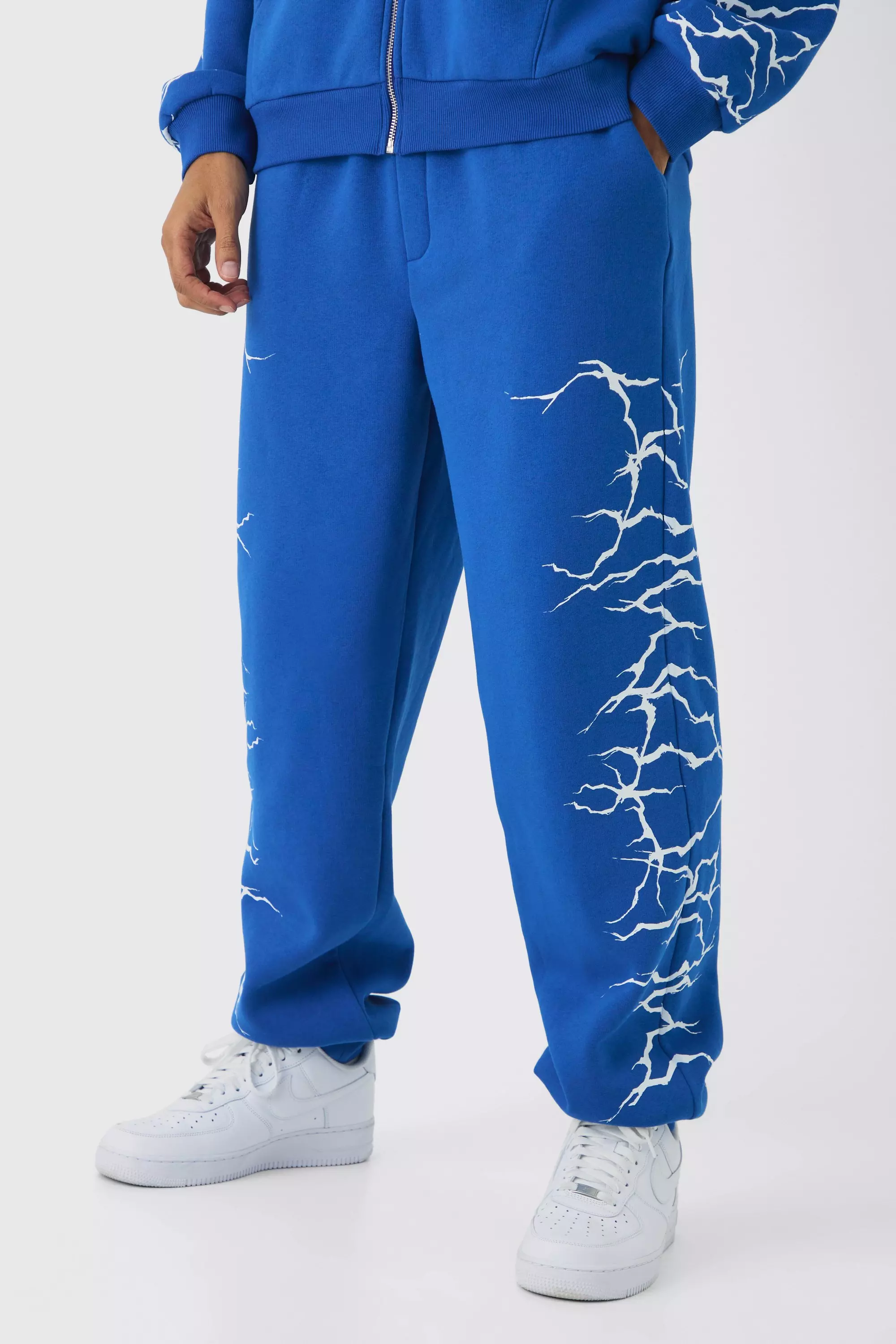 Oversized Graffiti Zip Through Sweatpants Cobalt