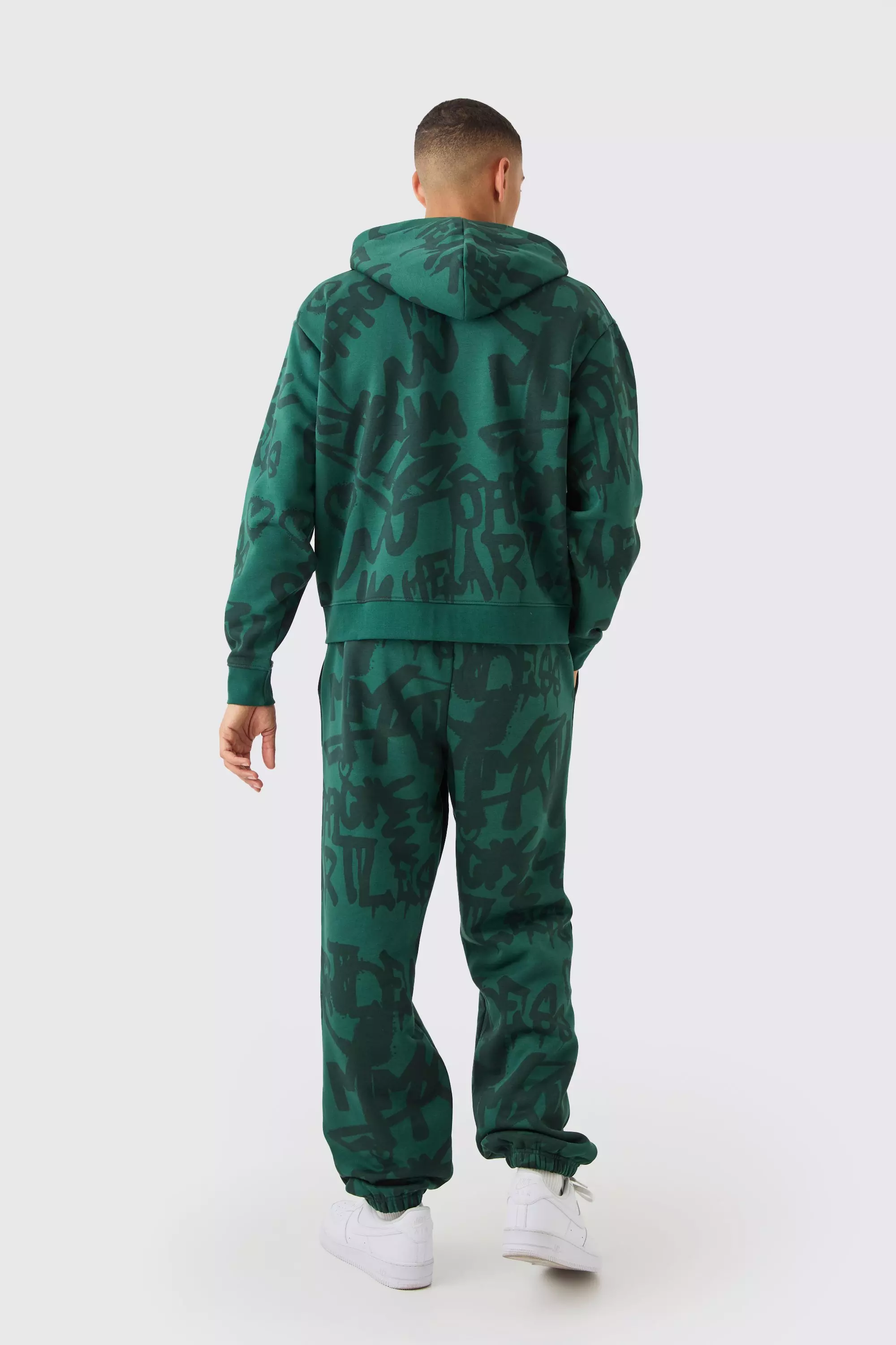 Dark green Oversized All Over Graffiti Printed Joggers alternative image
