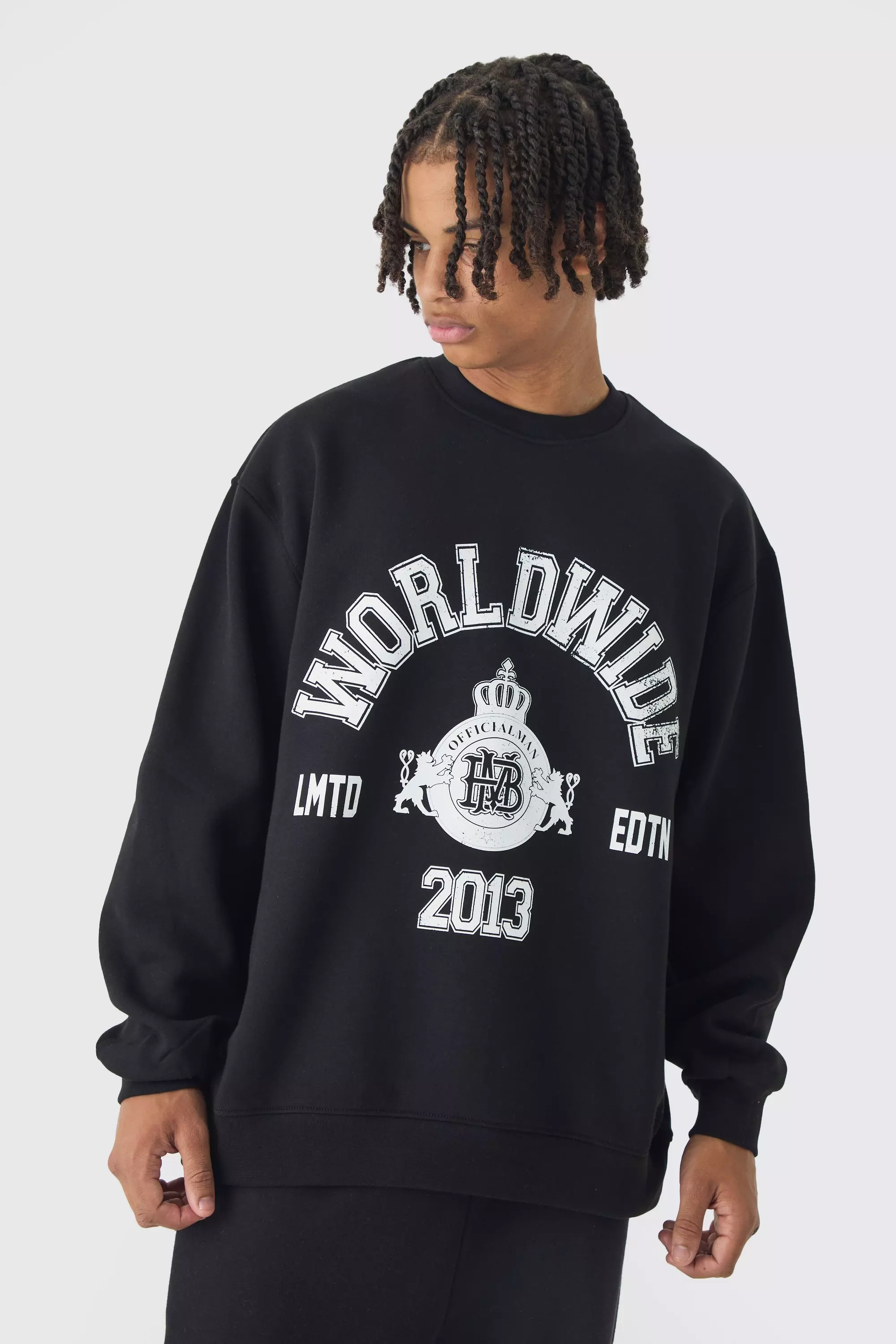 Oversized Worldwide Slogan Sweatshirt Black