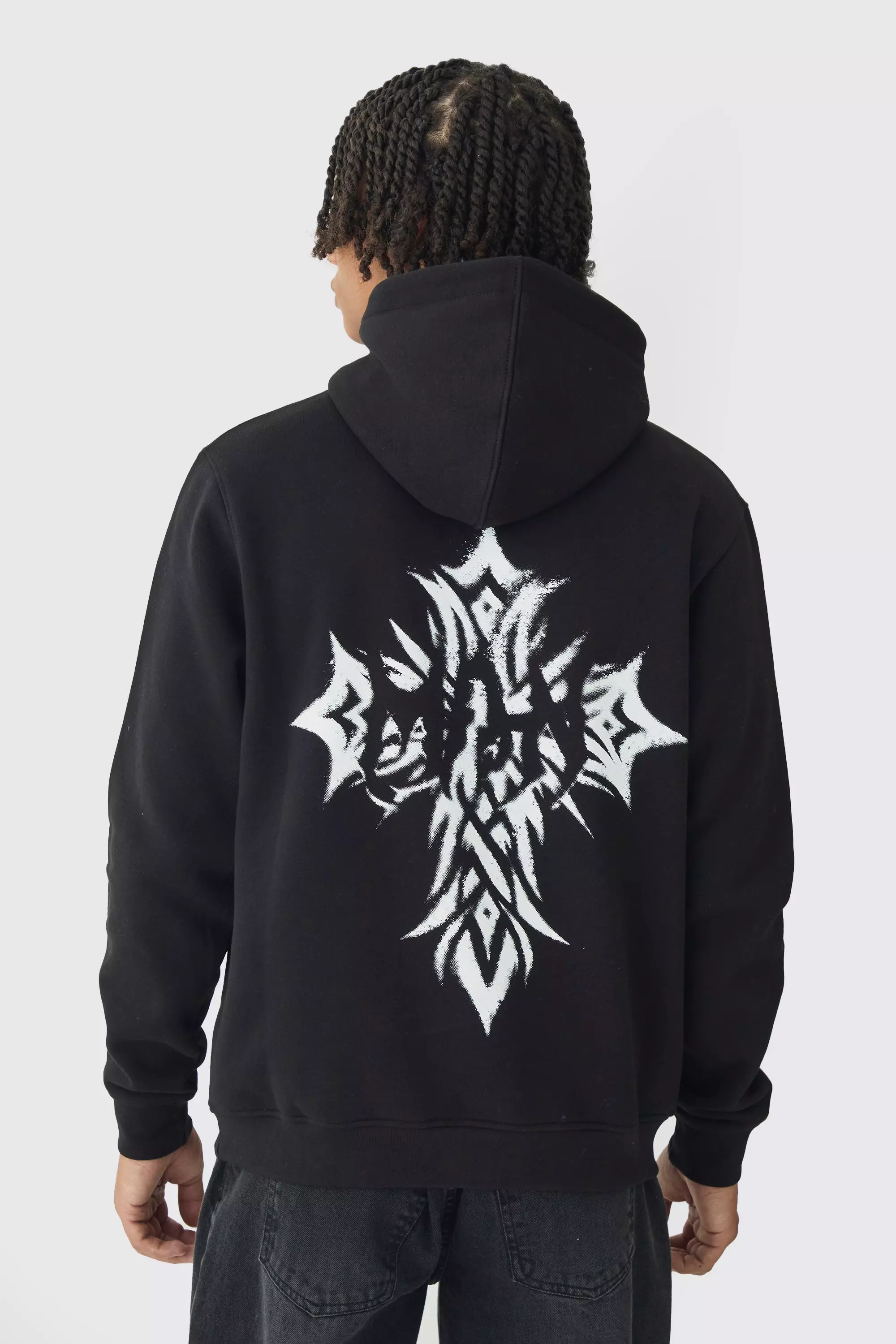 Gothic Worldwide Cross Print Hoodie Black