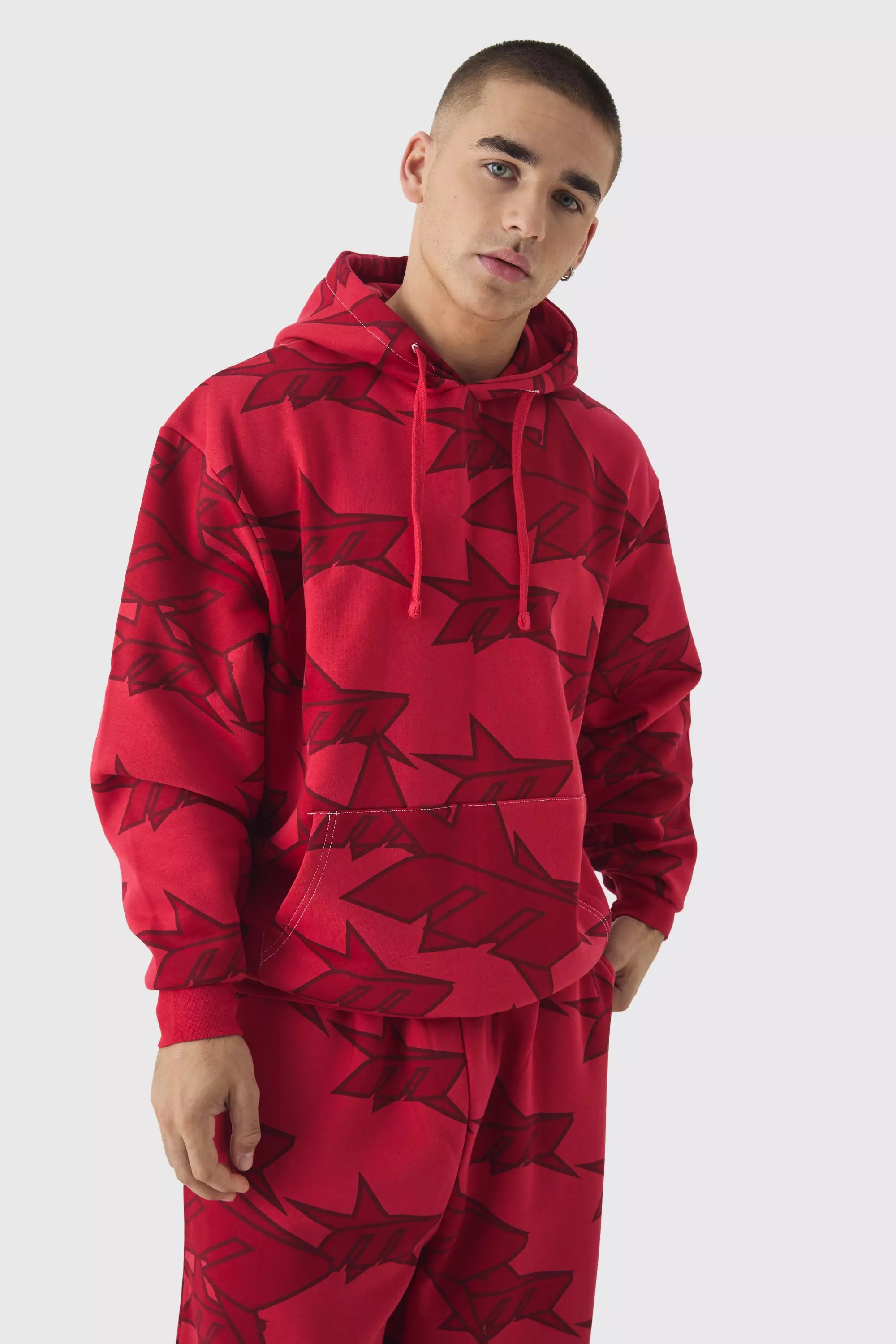 Boohooman red hoodie online