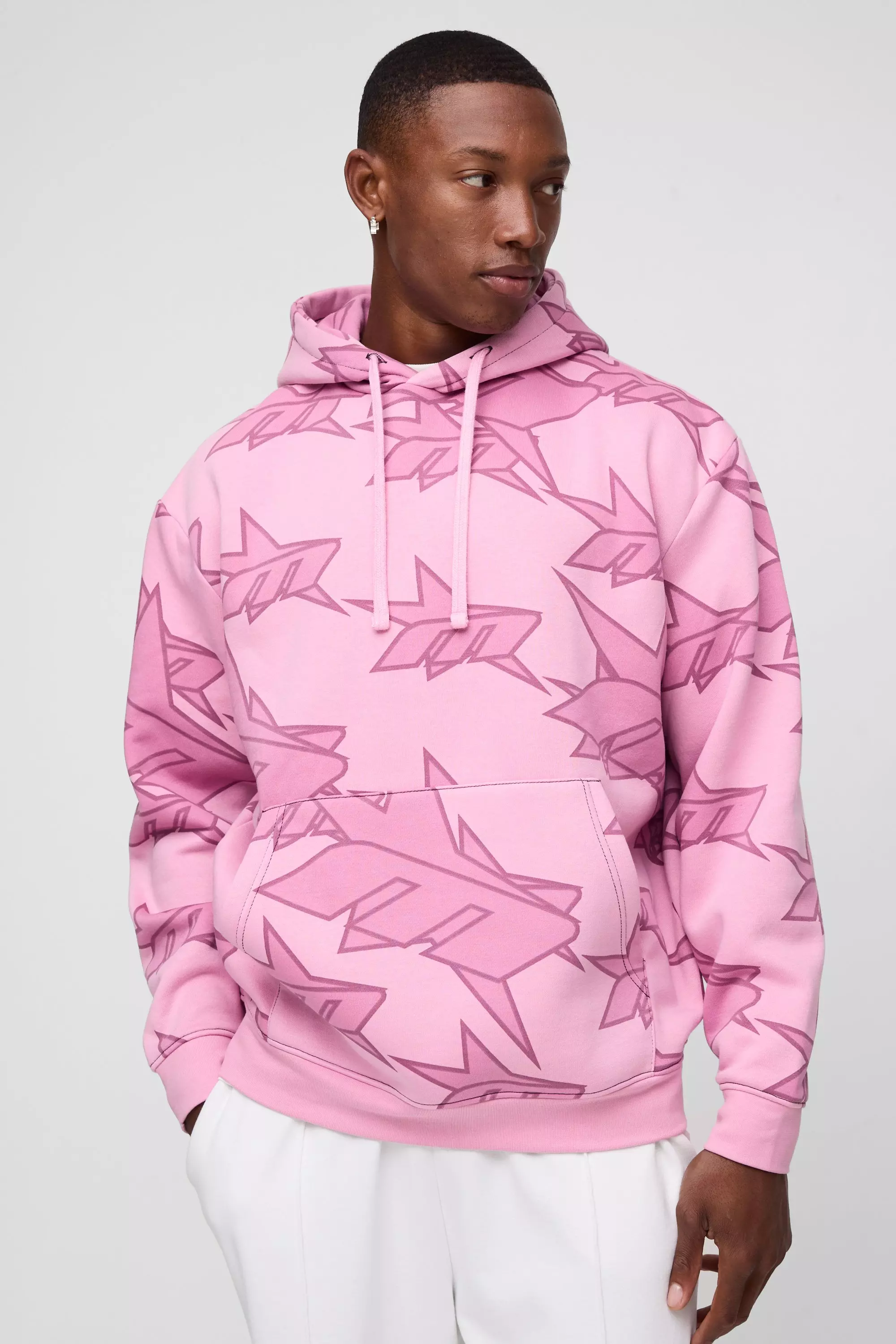 Oversized All Over Star Graphic Hoodie boohooMAN