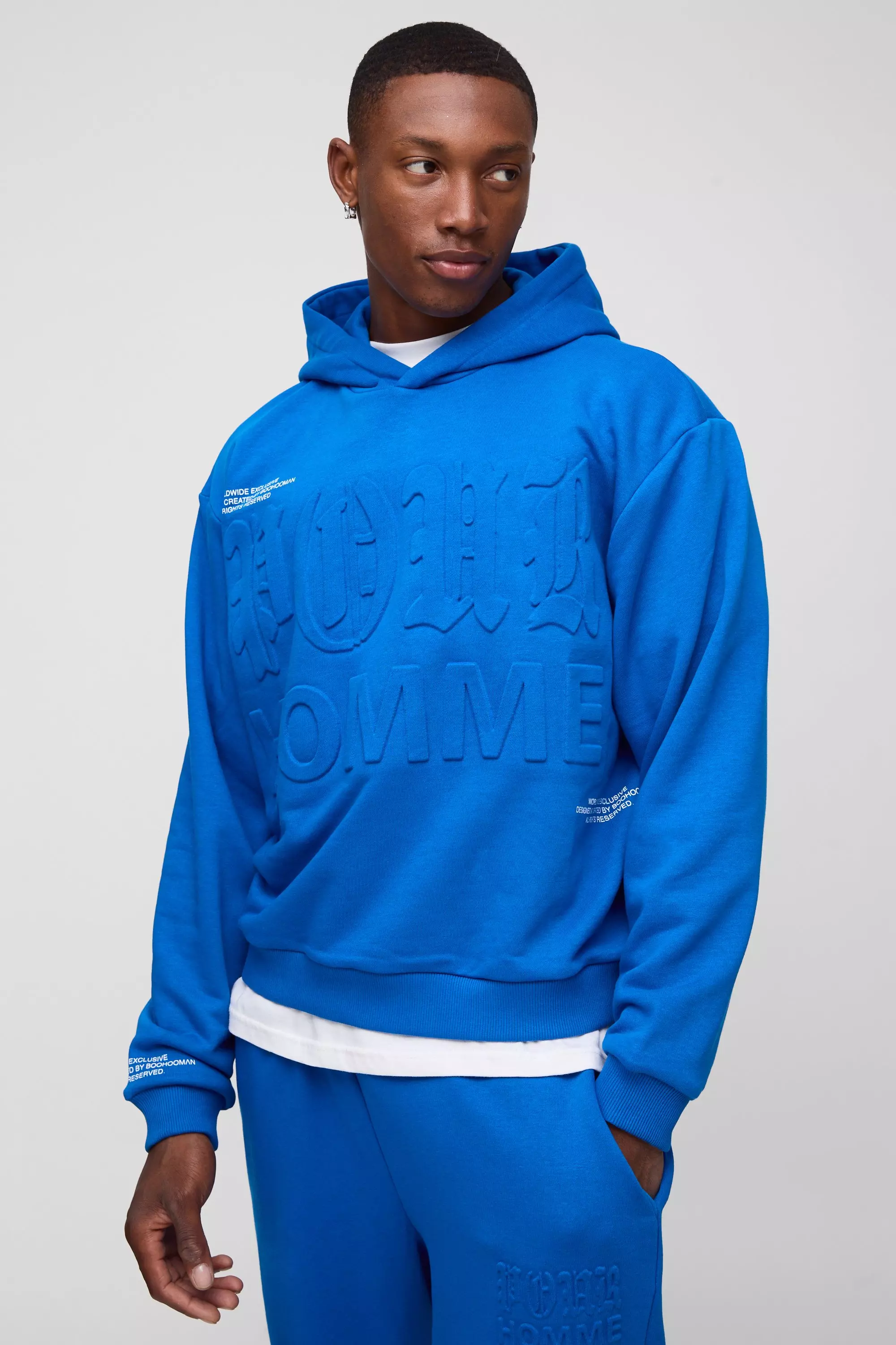 Cobalt Oversized Boxy Homme Printed Embossed Hoodie alternative image