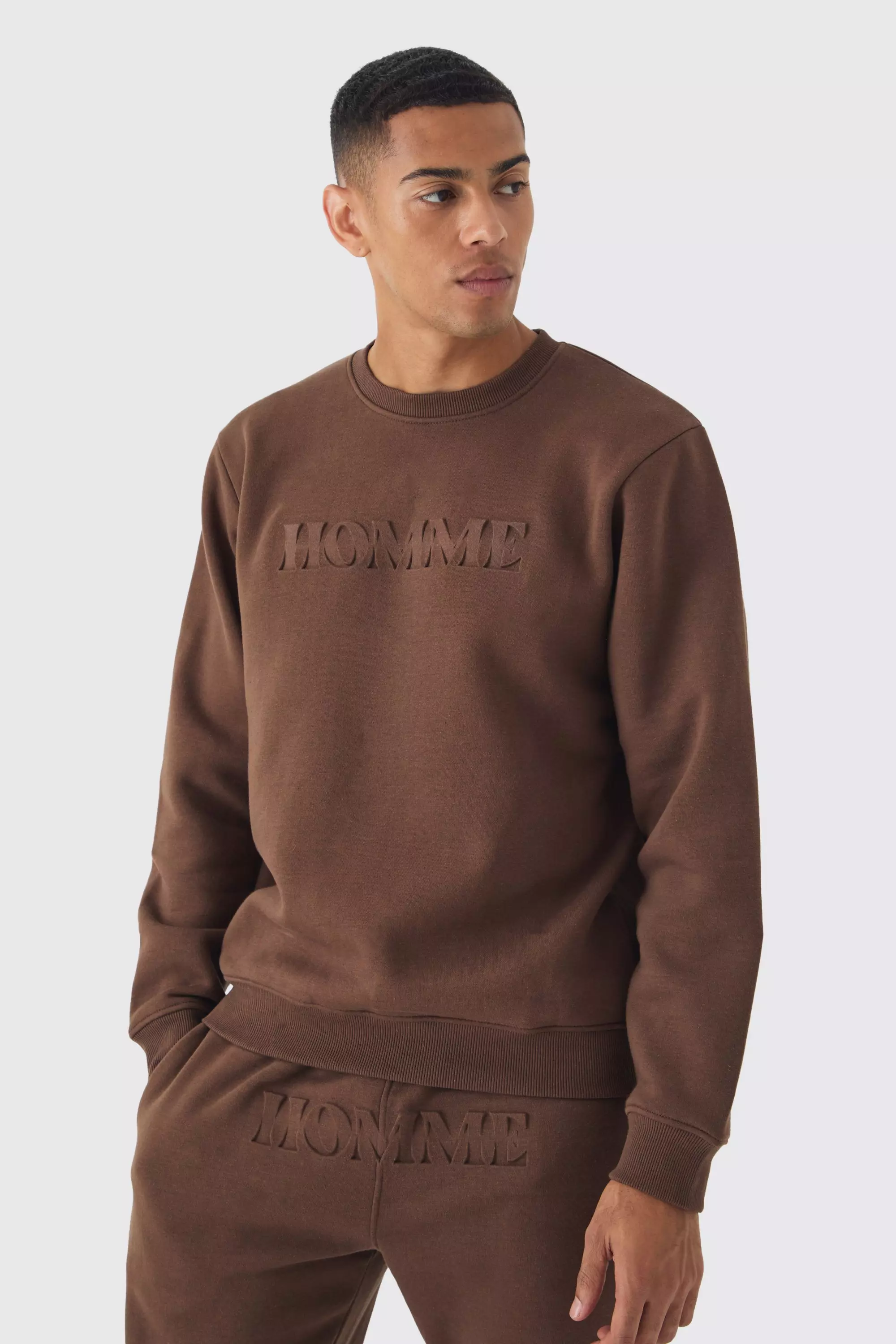 Felpa Regular Fit Homme Con Incisioni In Rilievo, Chocolate immagine alternativa
