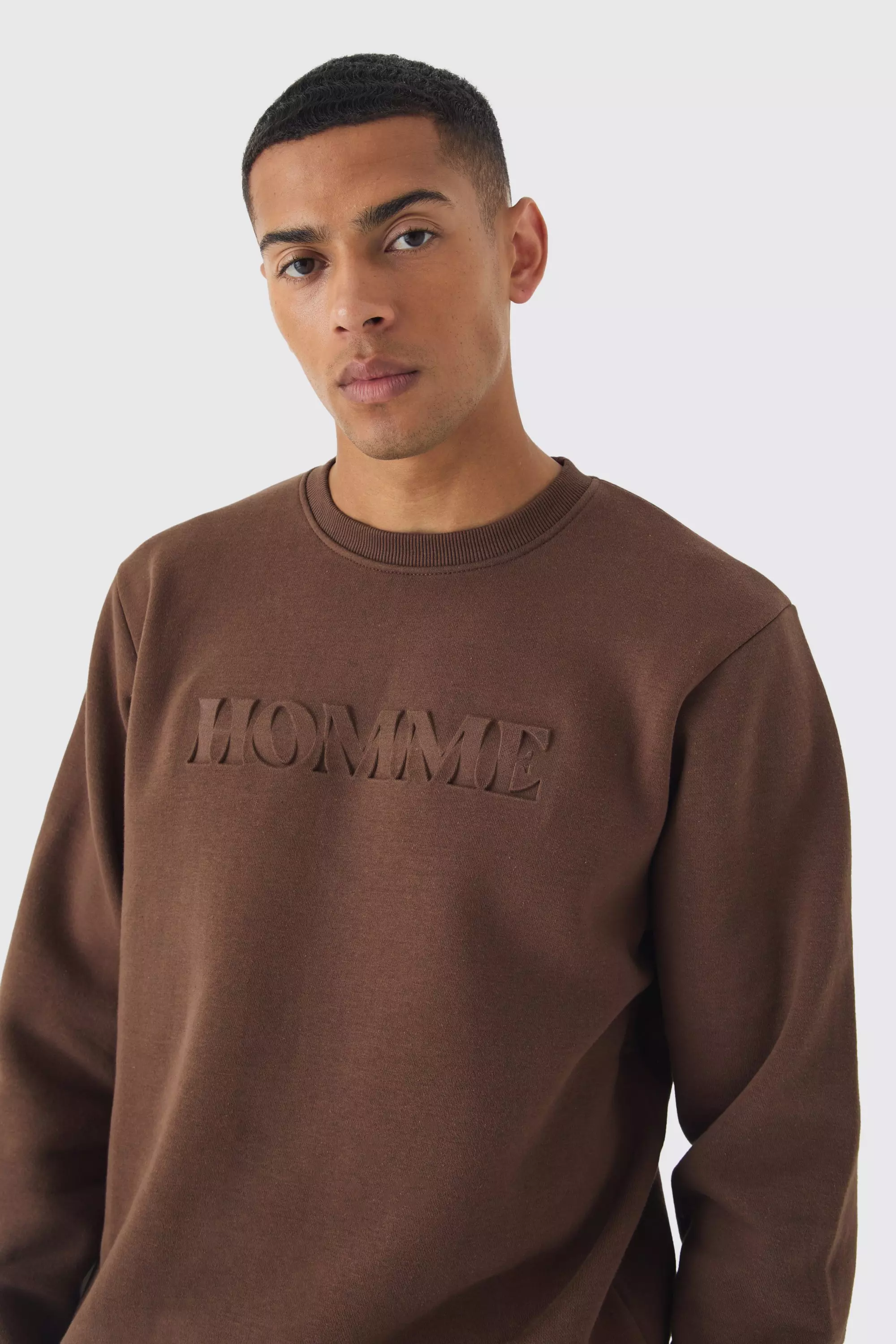 Felpa Regular Fit Homme Con Incisioni In Rilievo, Chocolate immagine alternativa