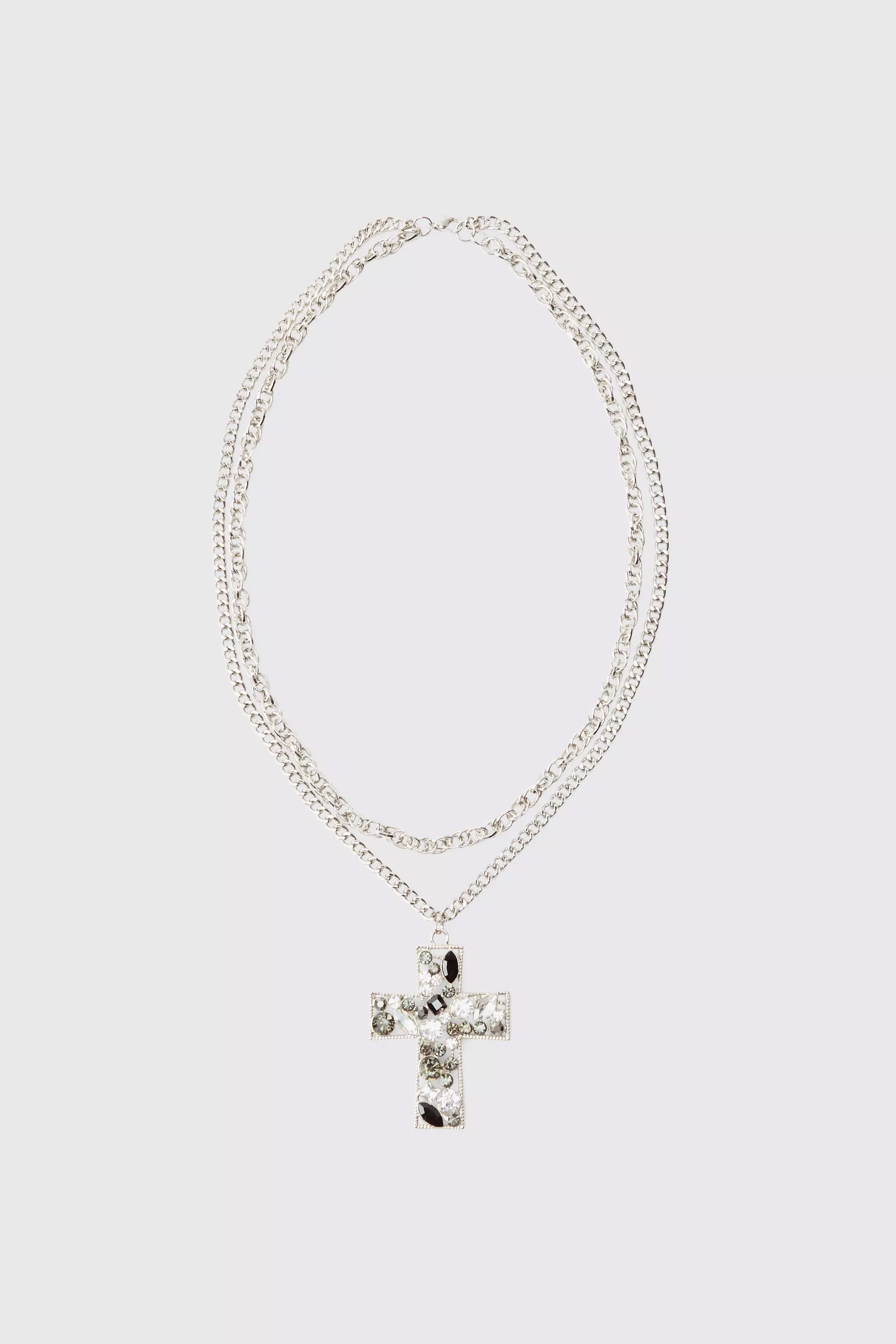 Collier à pendentif pierre fantaisie et croix, Silver autre image