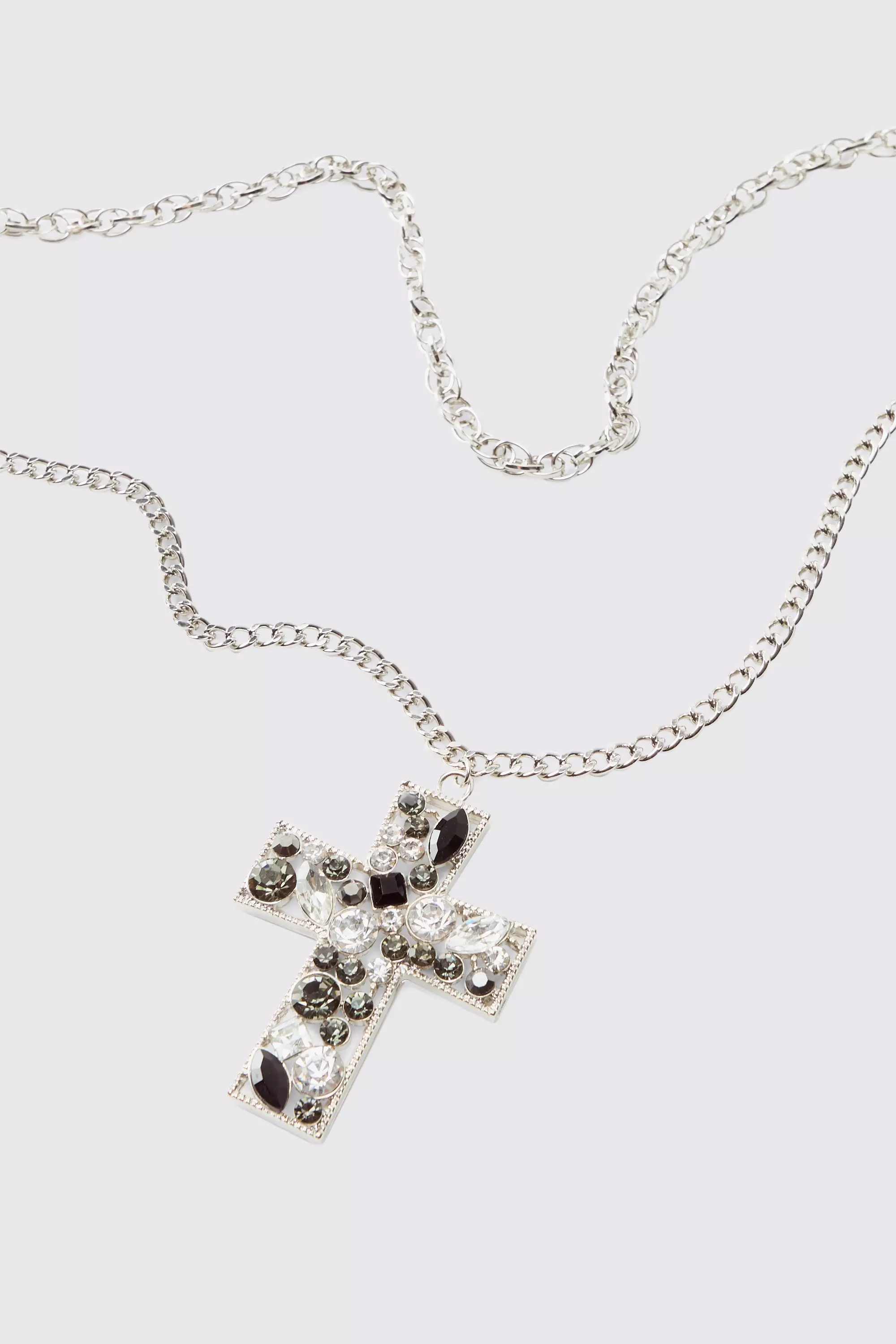 Silver Gem Stone Cross Pendant Necklace alternative image