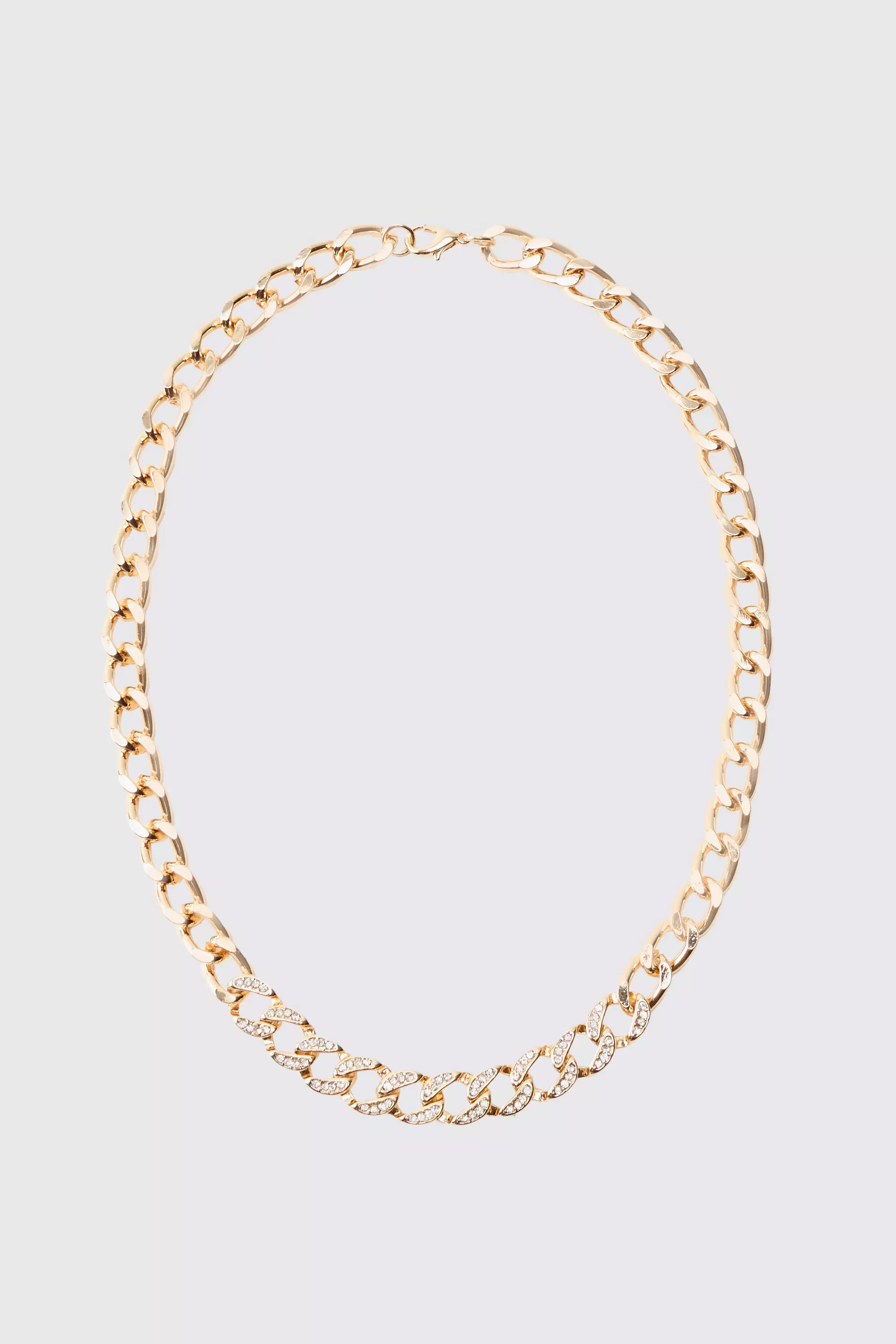 Gold Metallic Iced Chain Necklace