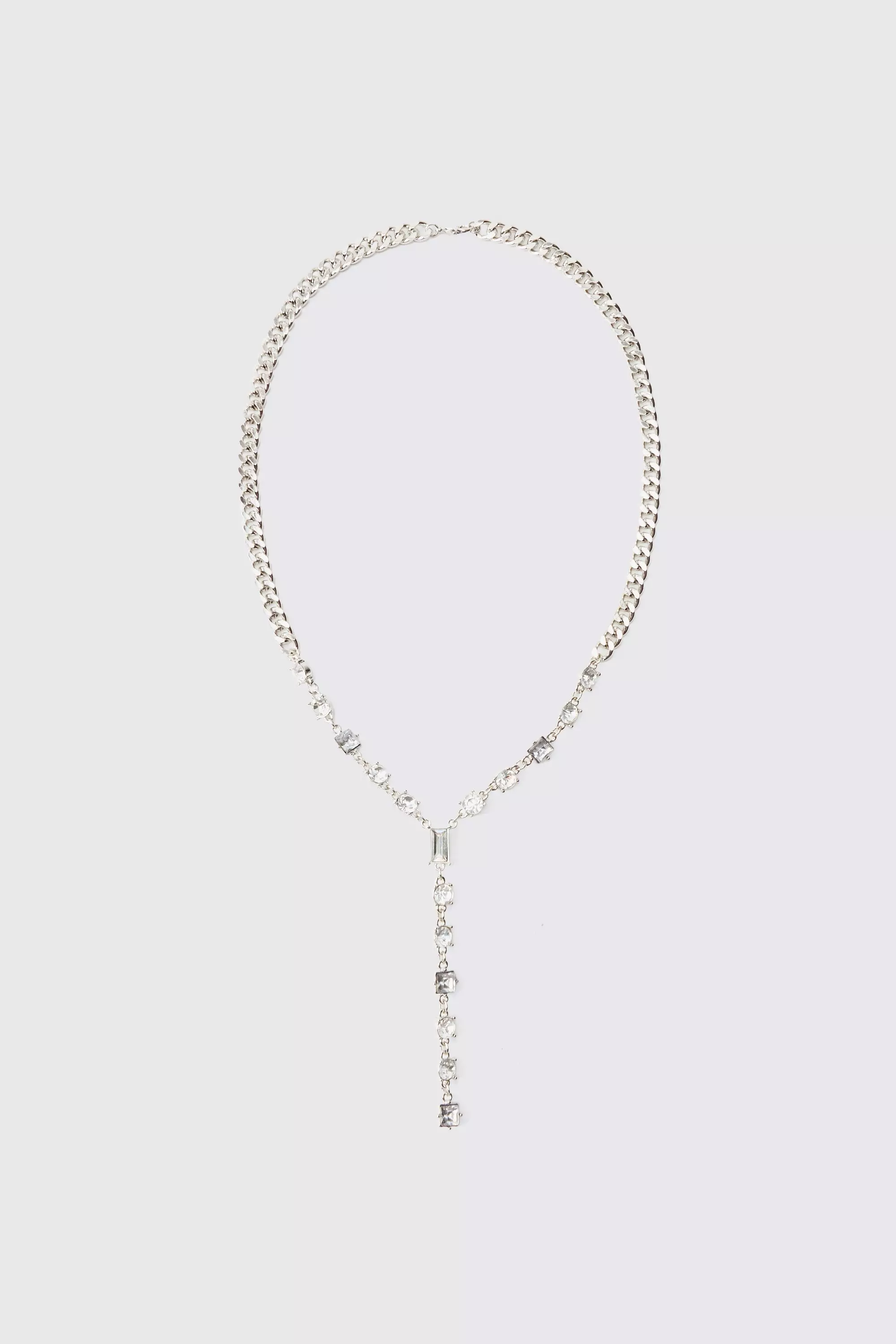 Silver Gem Stone Metal Chain Necklace