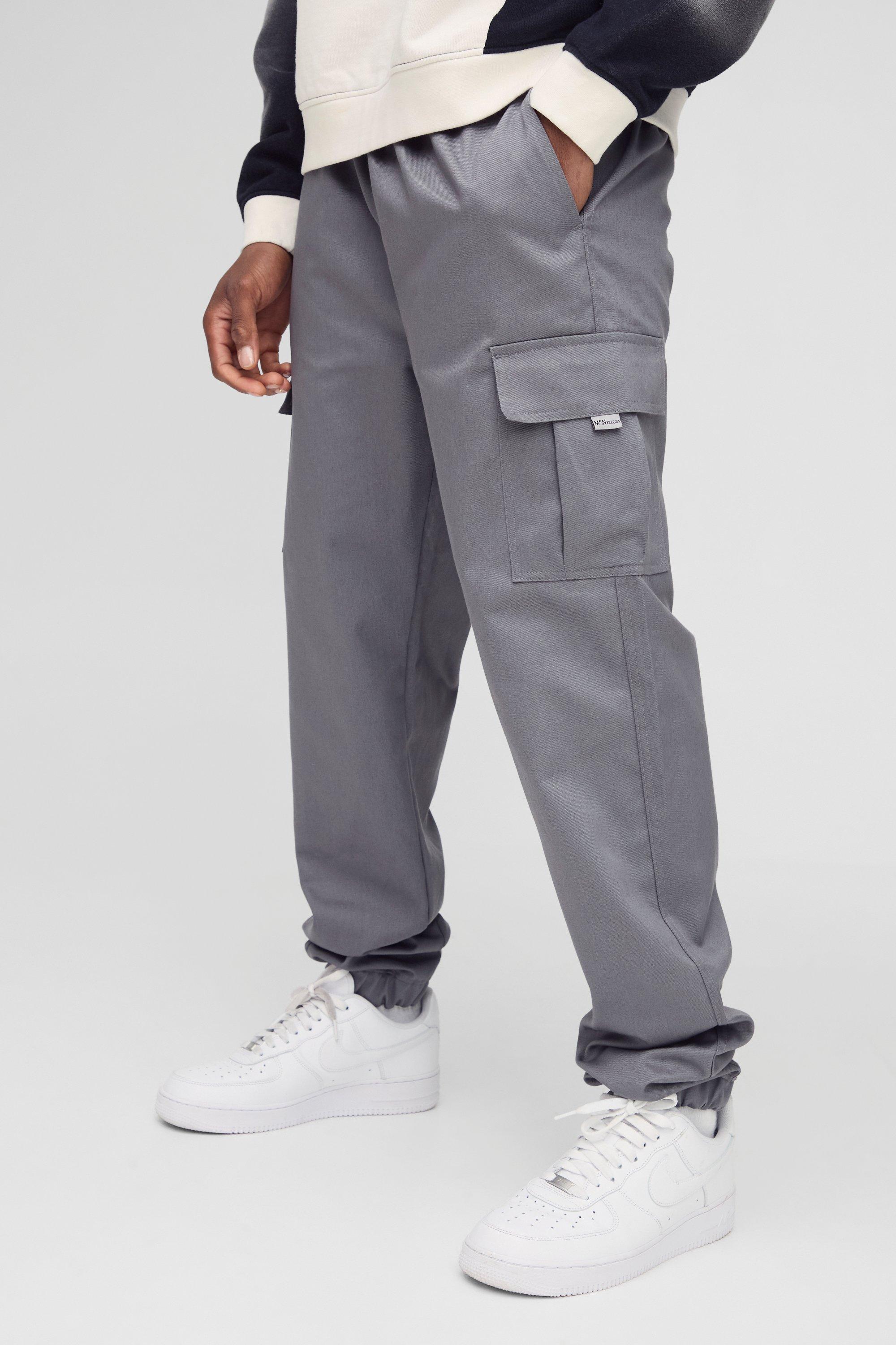 Men's Charcoal Cargo Pants | boohooMAN USA