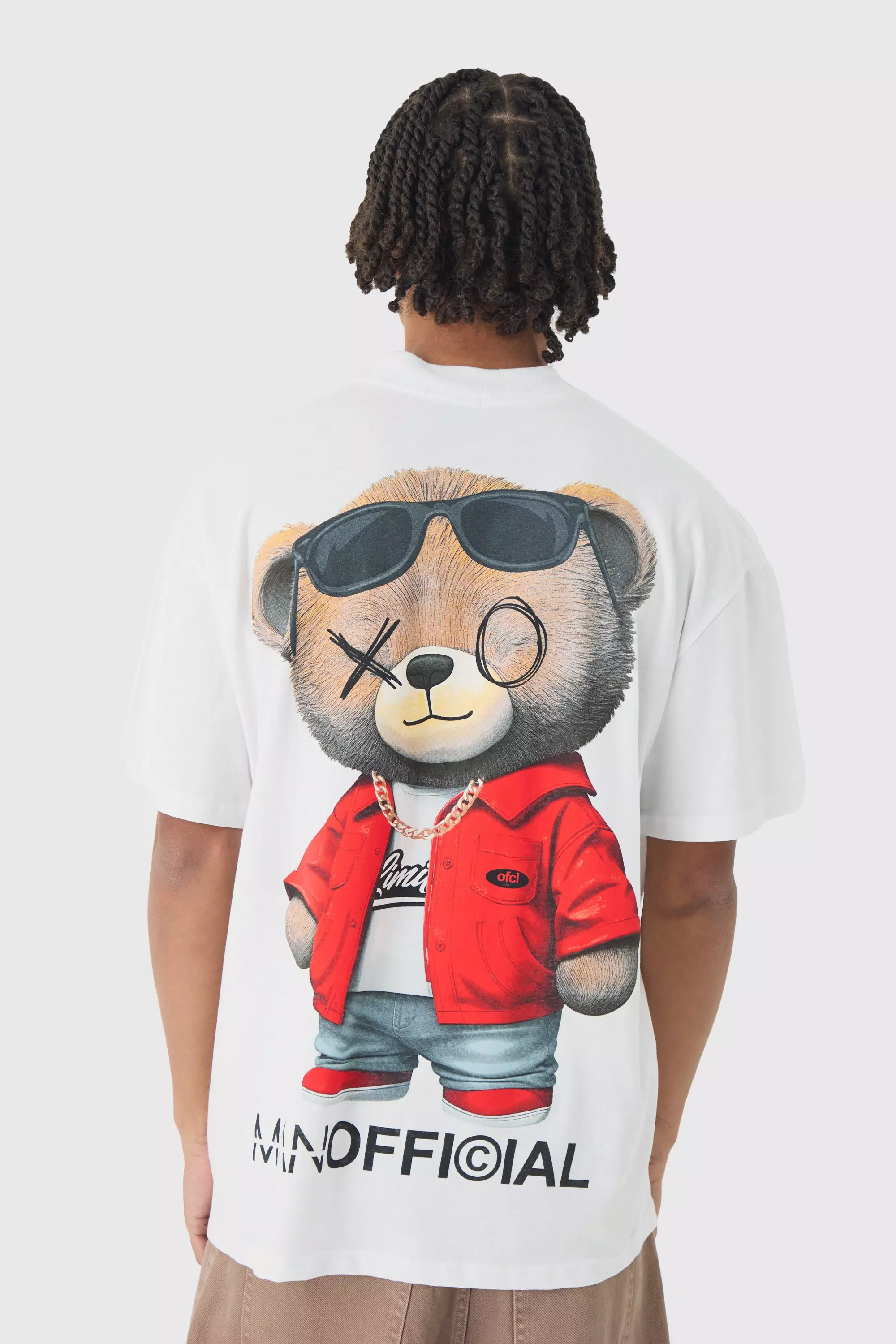 Oversized MAN OFCL Large Scale Teddy Print T-Shirt White