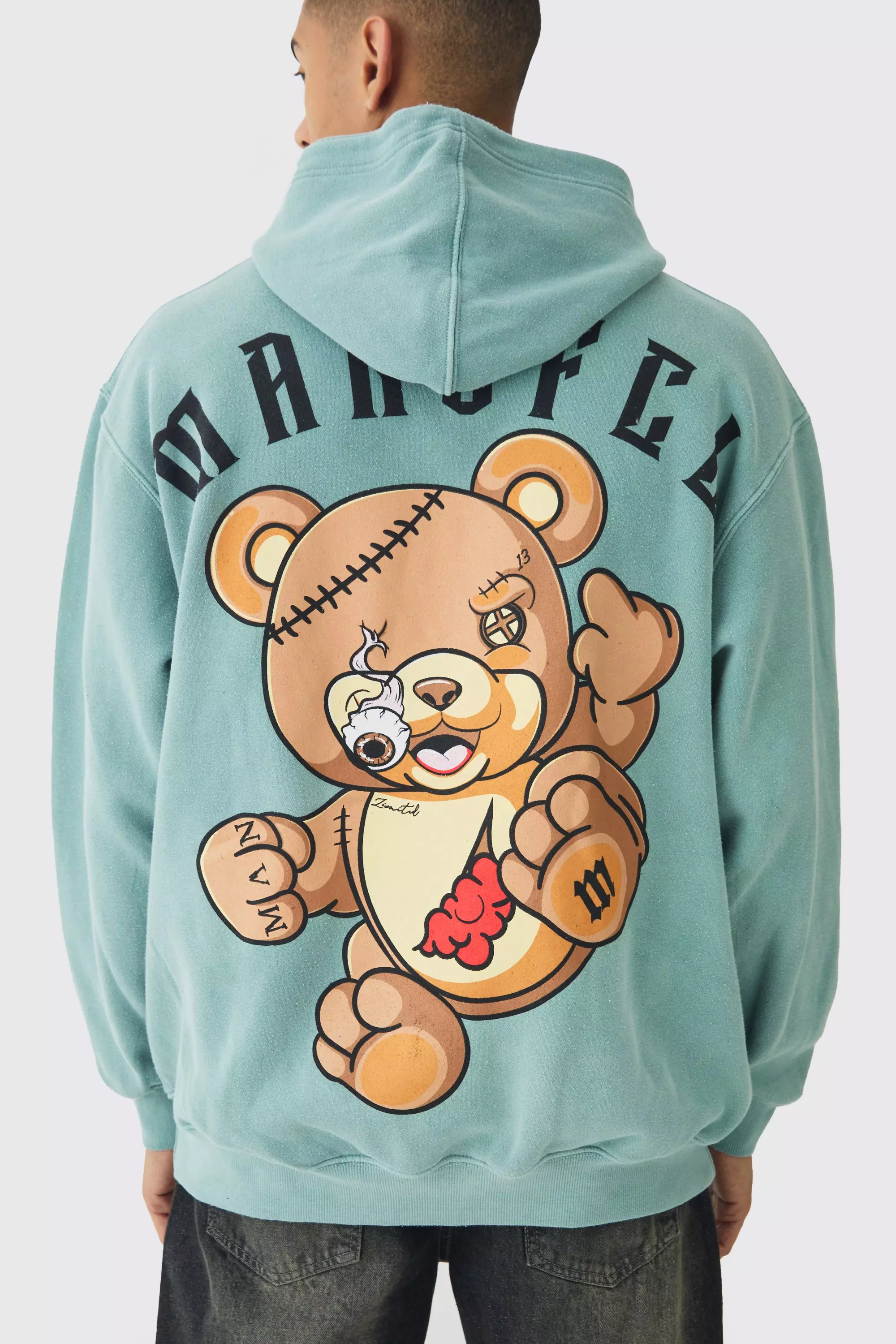 Green Oversized MAN OFCL Teddy Large Scale Print Hoodie