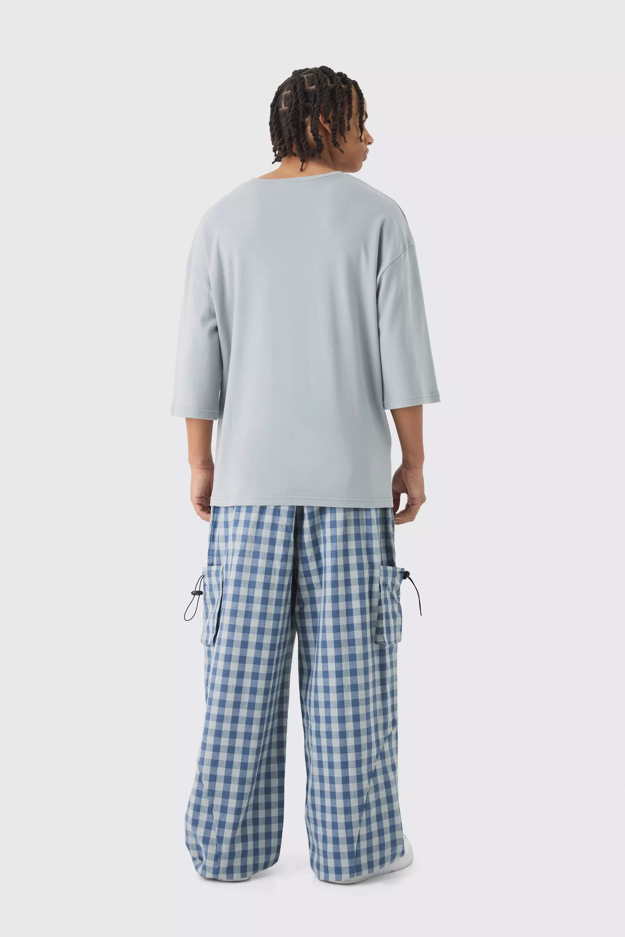 Blue Woven Check Parachute Cargo Trousers alternative image