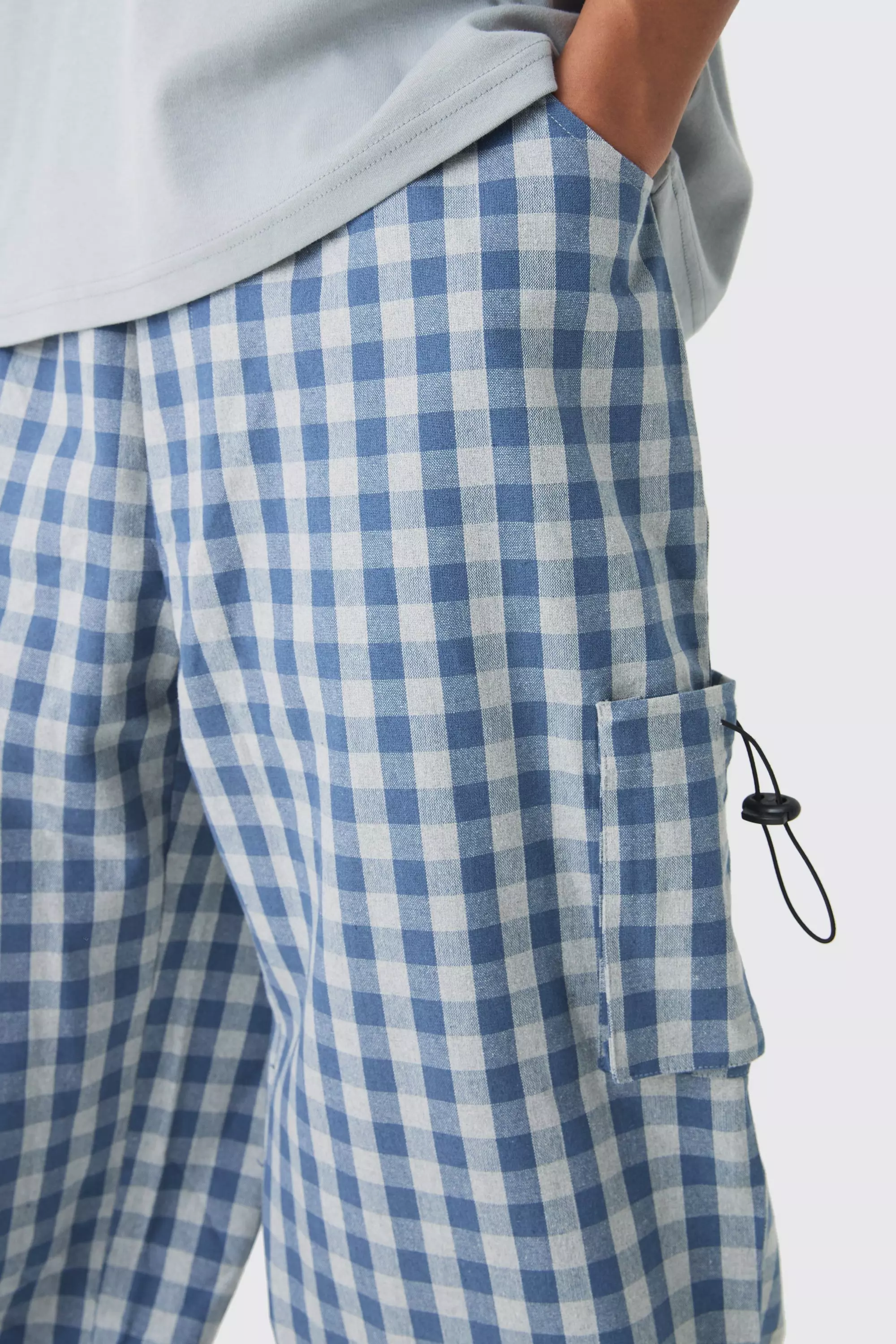 Blue Woven Check Parachute Cargo Trousers alternative image