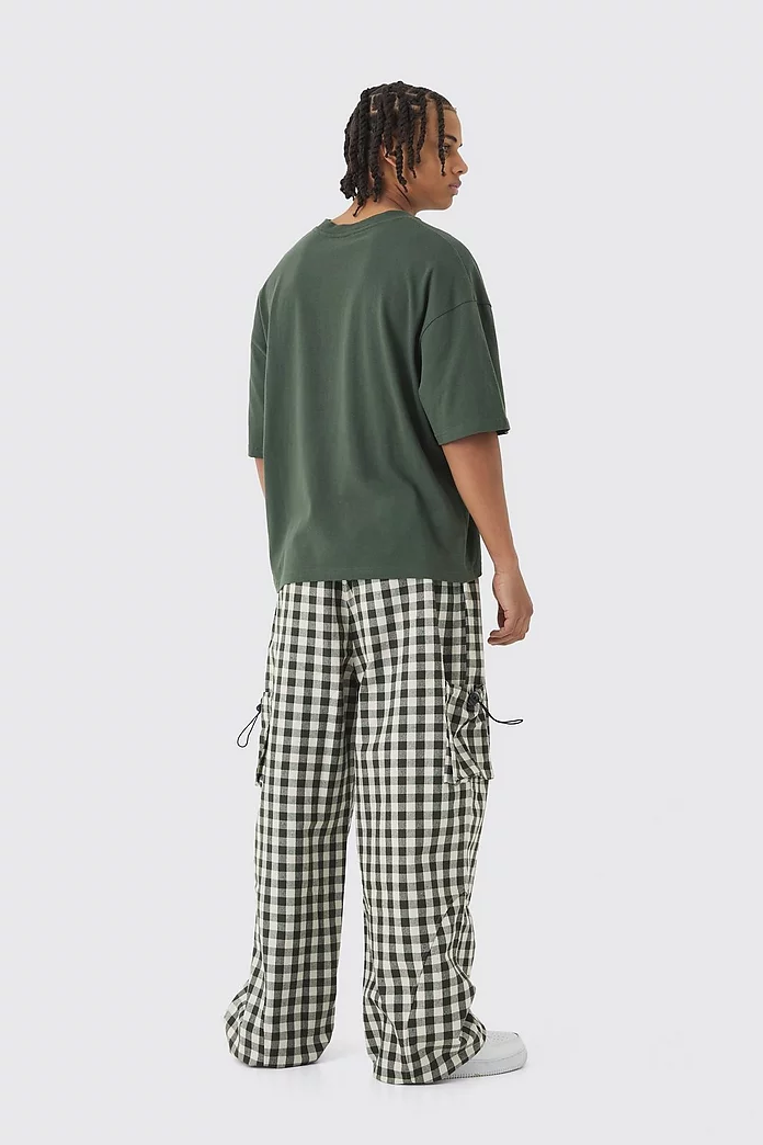 Woven Plaid Parachute Cargo Pants | boohooMAN USA Woven Plaid Parachute Cargo Pants | boohooMAN USA