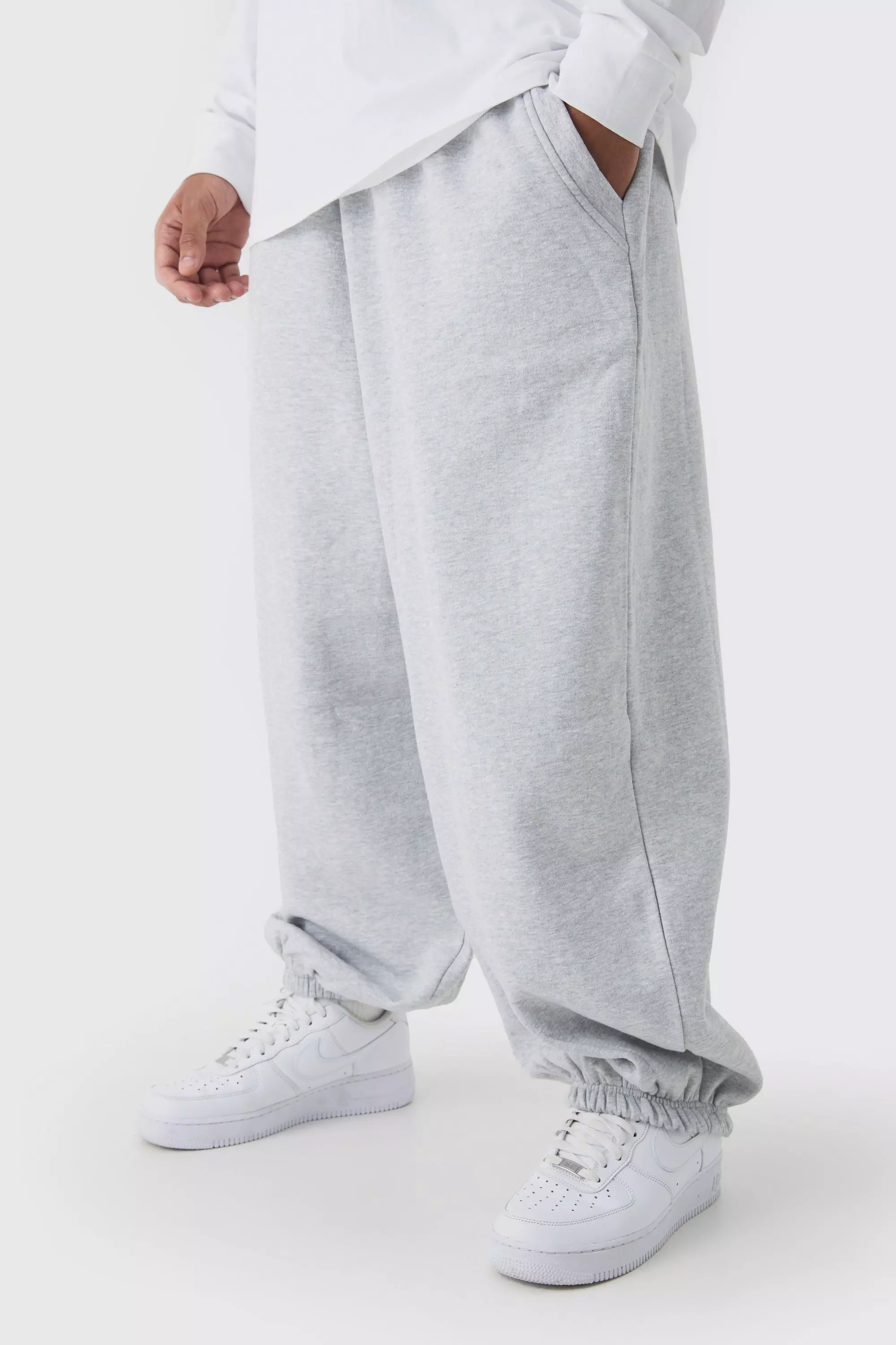 Extreme Wide Leg Raw Edge Cuffed Sweatpants Grey marl