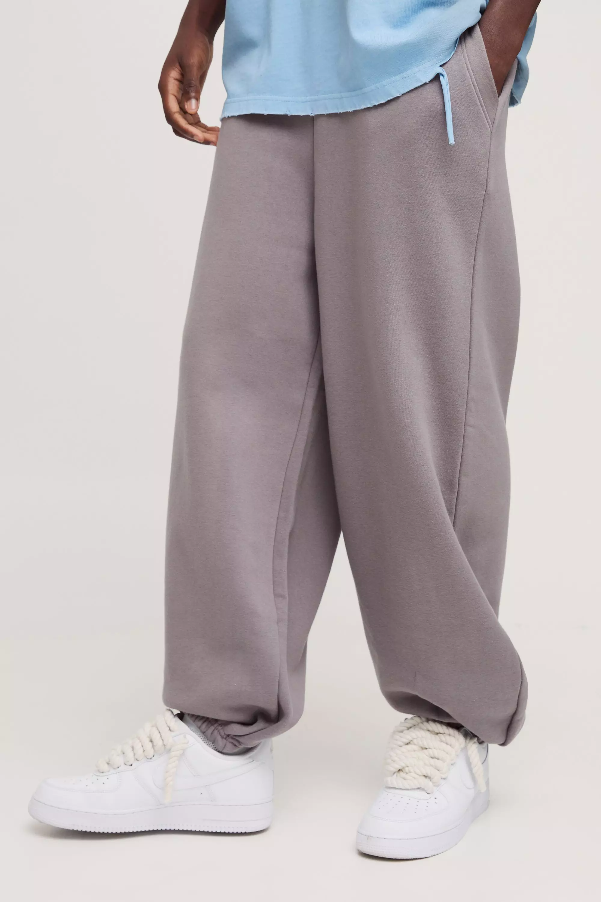 Extreme Wide Leg Raw Edge Cuffed Sweatpants Charcoal