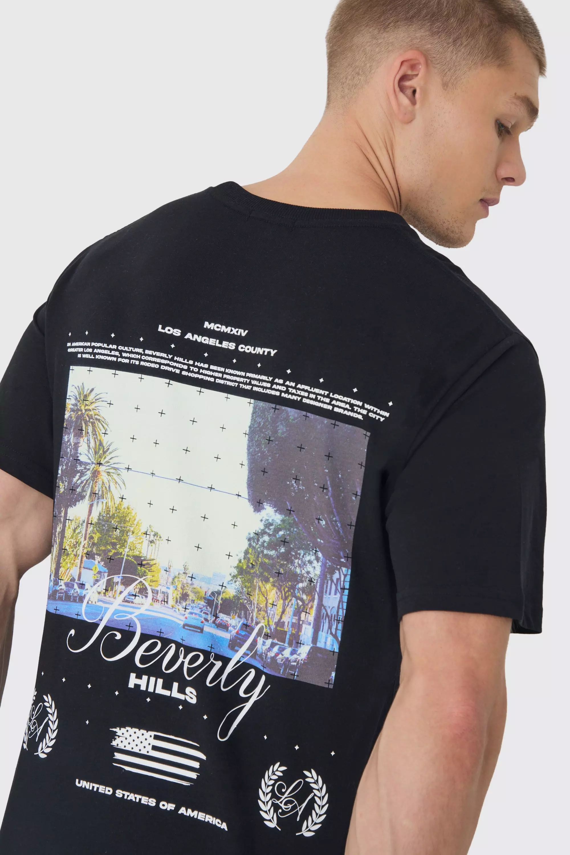 Black Beverly Hills Landscape Back Print T-Shirt alternative image