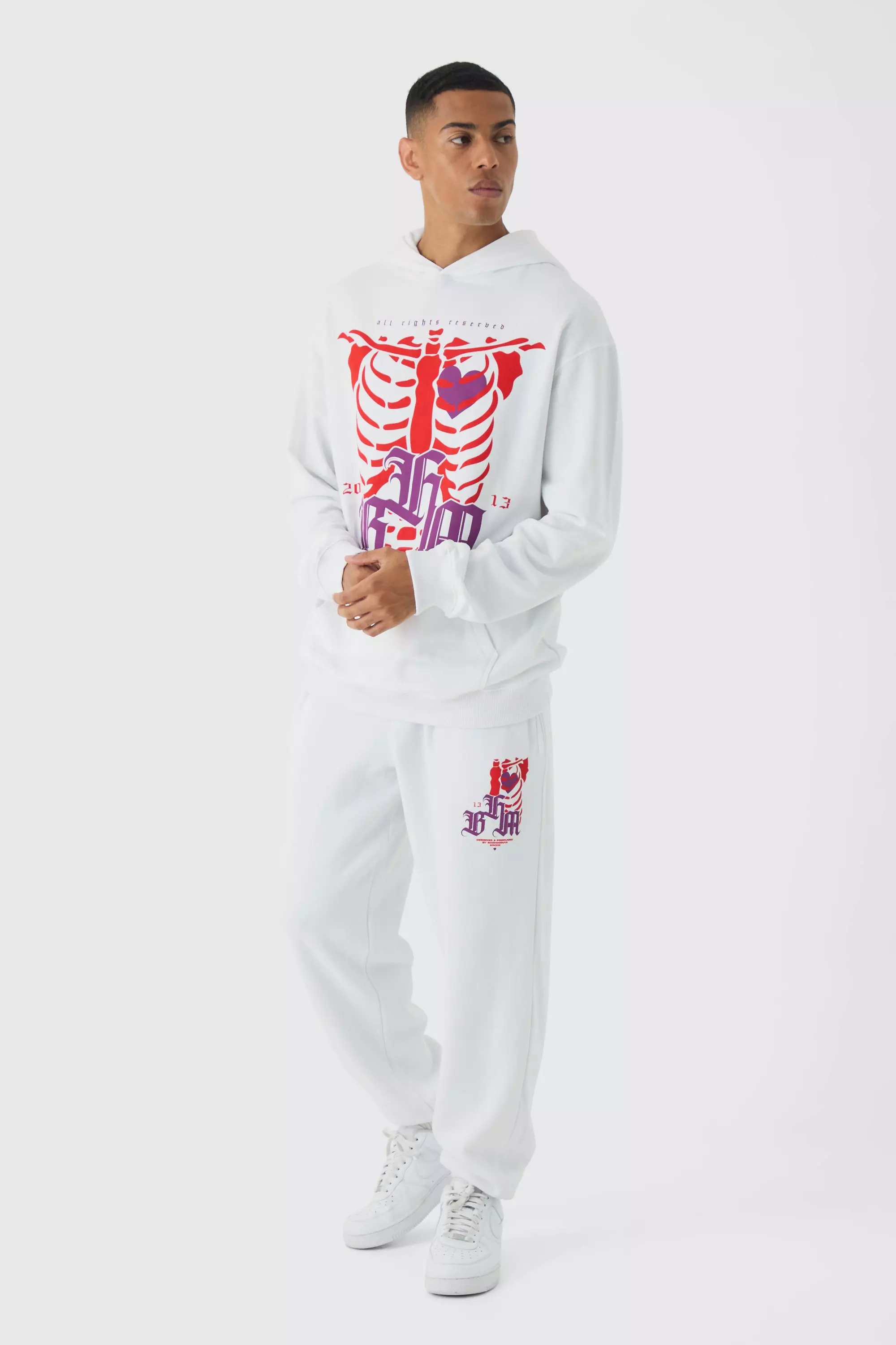 Oversized Skeleton Heart Graphic Tracksuit White