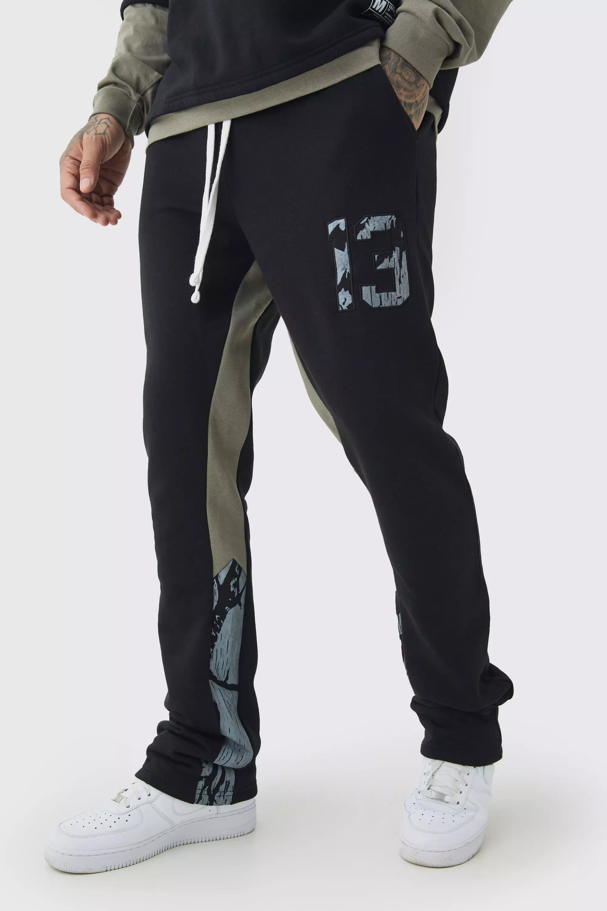 Tall Slim Fit Camo Gusset Sweatpants Black