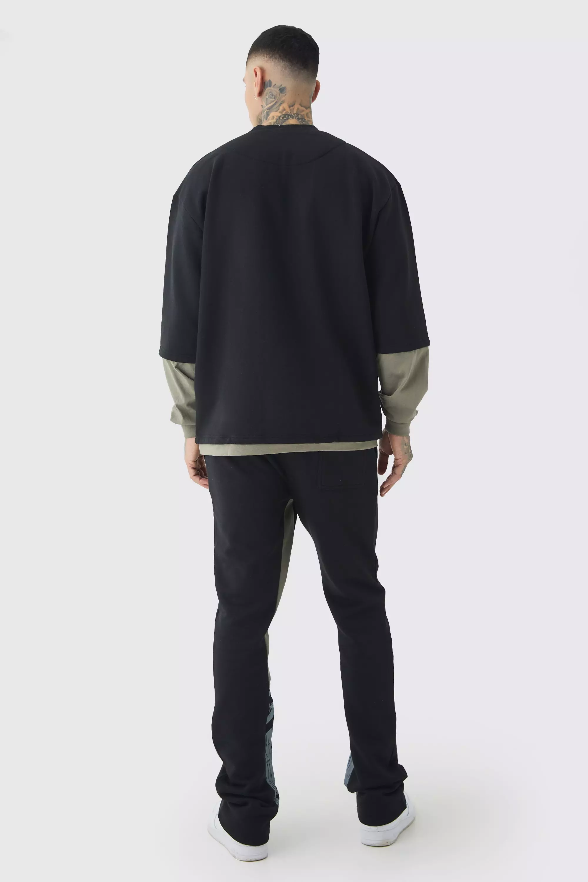 Black Tall Slim Fit Camo Gusset Joggers alternative image