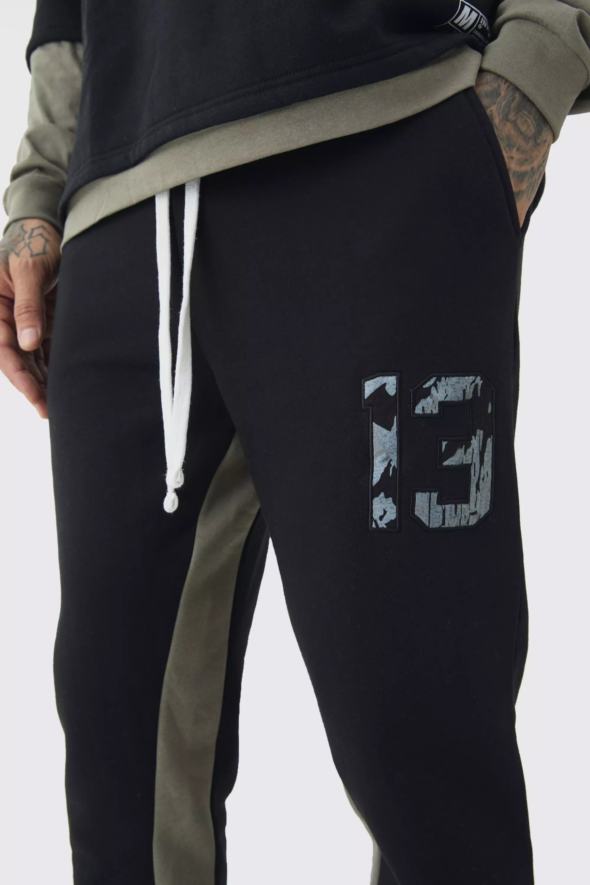 Black Tall Slim Fit Camo Gusset Joggers alternative image