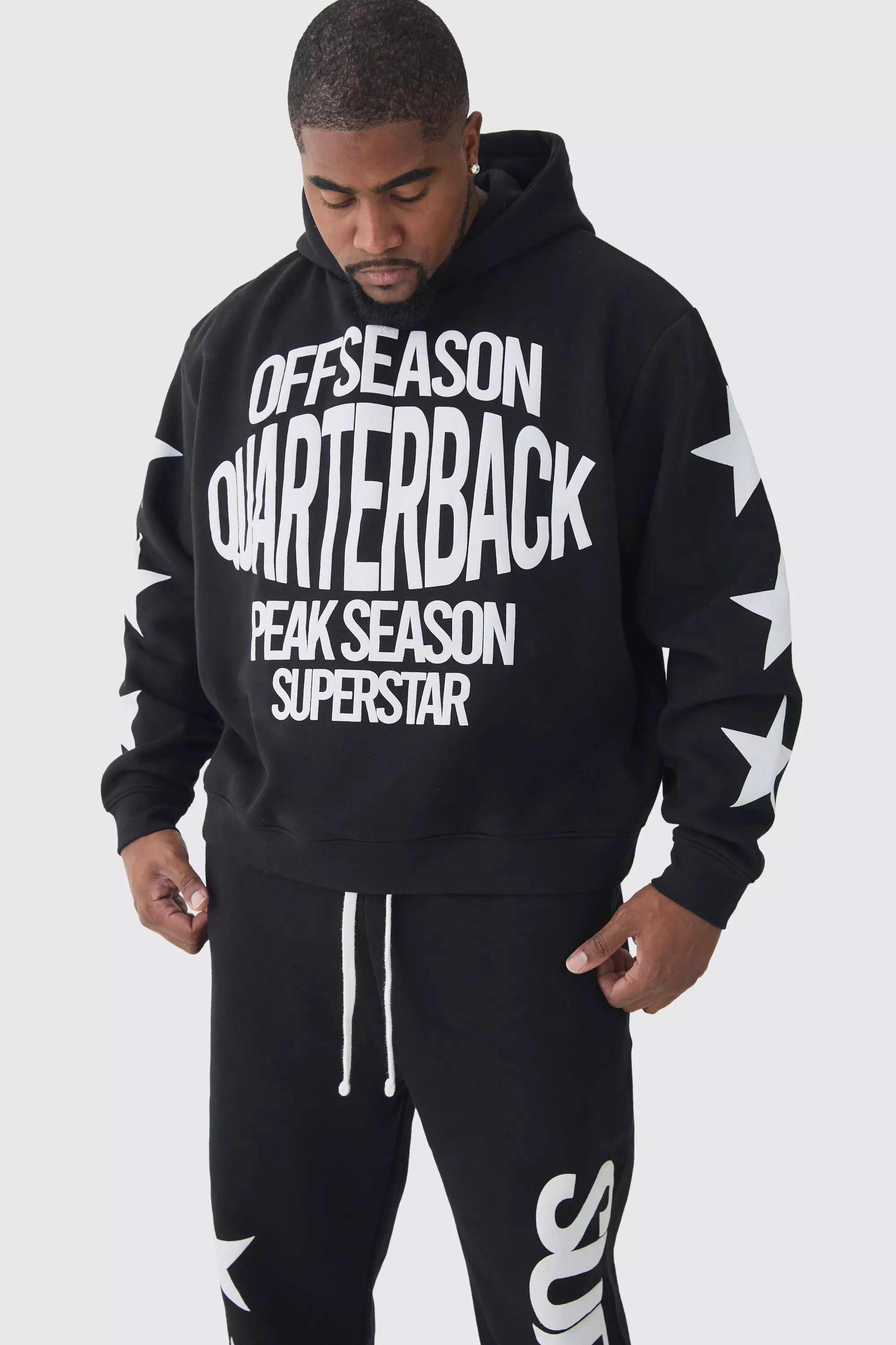 Plus Oversized Boxy Off Season Puff Printed Hooded Tracksuit | boohooMAN USA