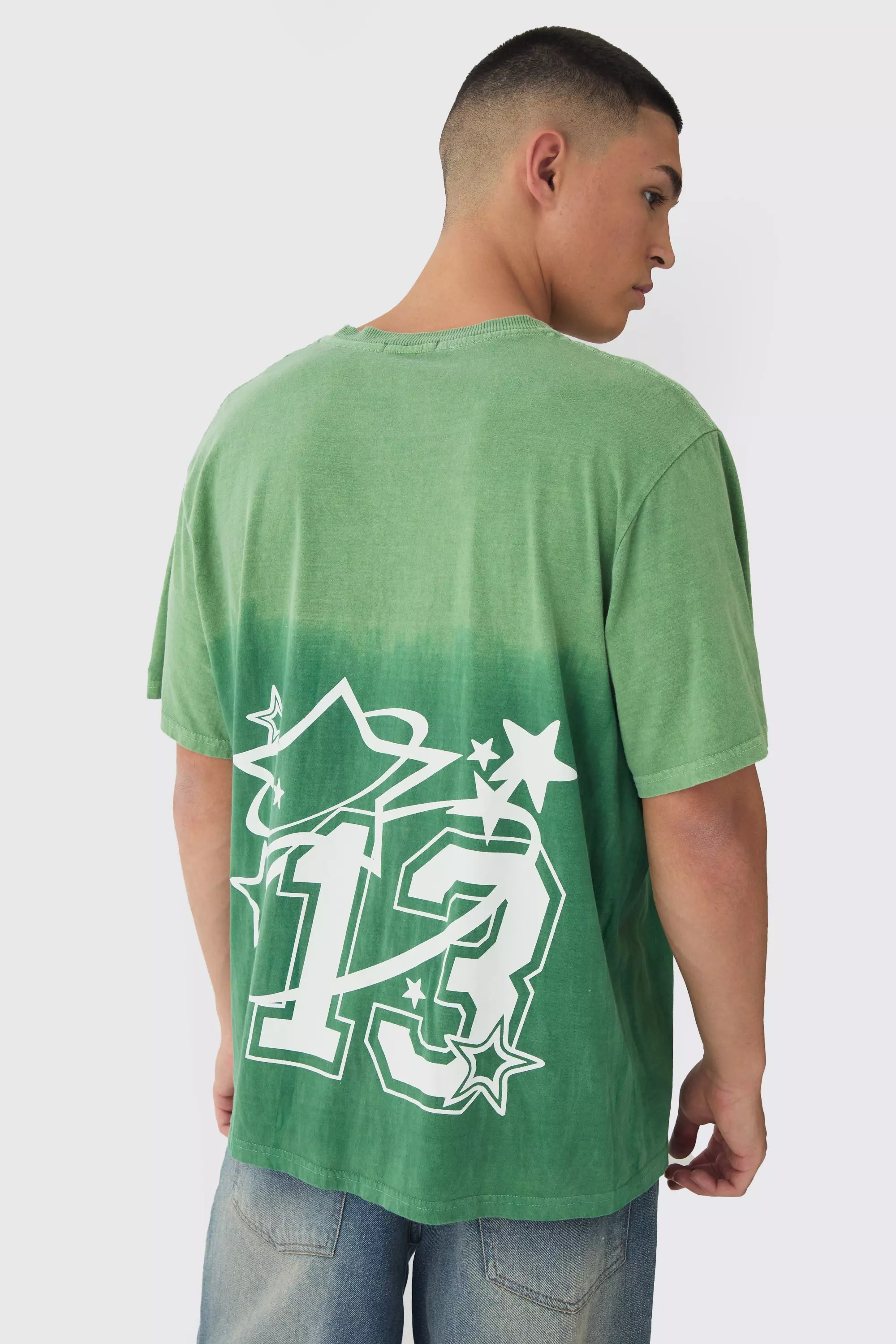 Green Regular Fit Washed 13 Star Printed T-Shirt alternative image