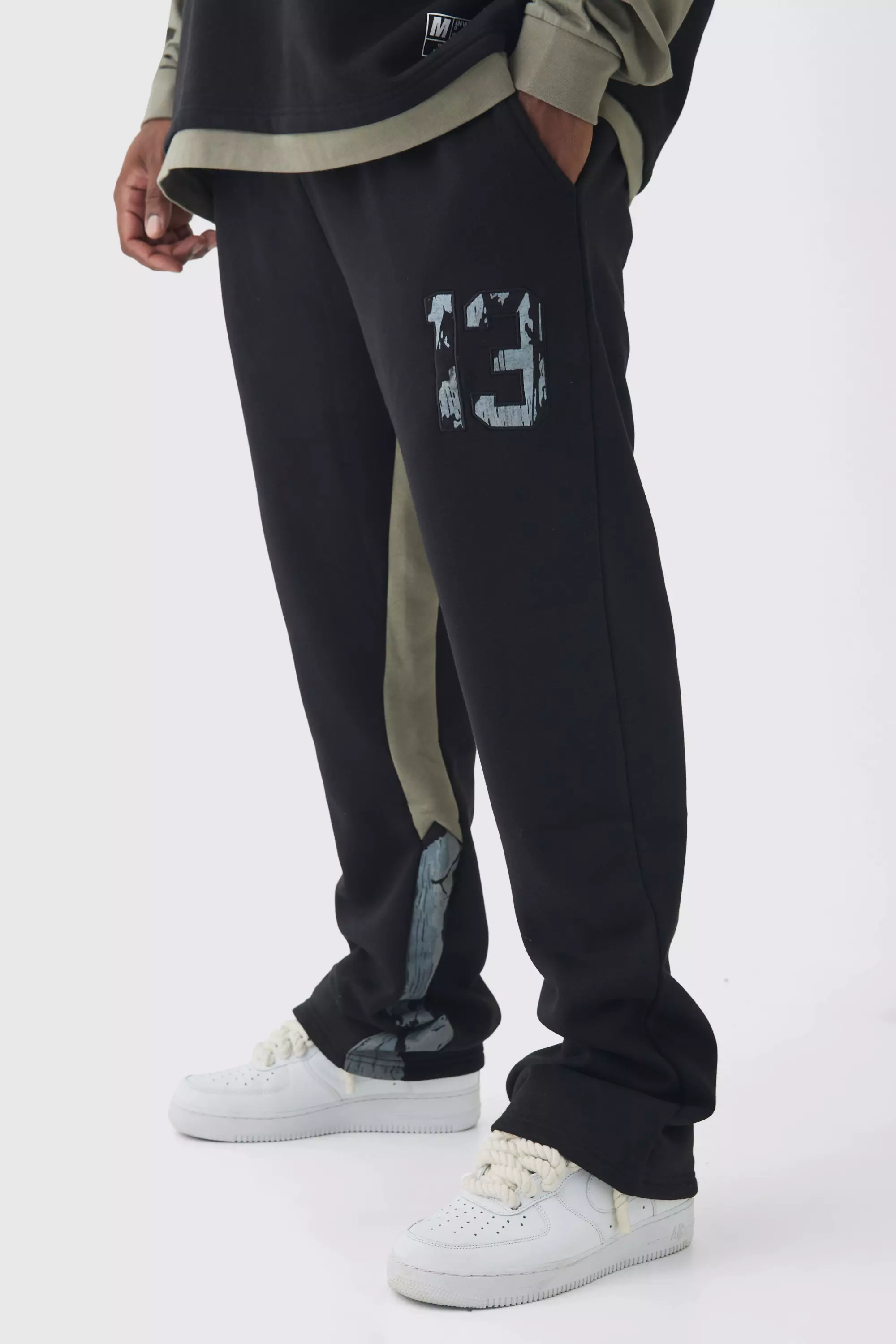 Plus Slim Fit Camo Gusset Sweatpants Black