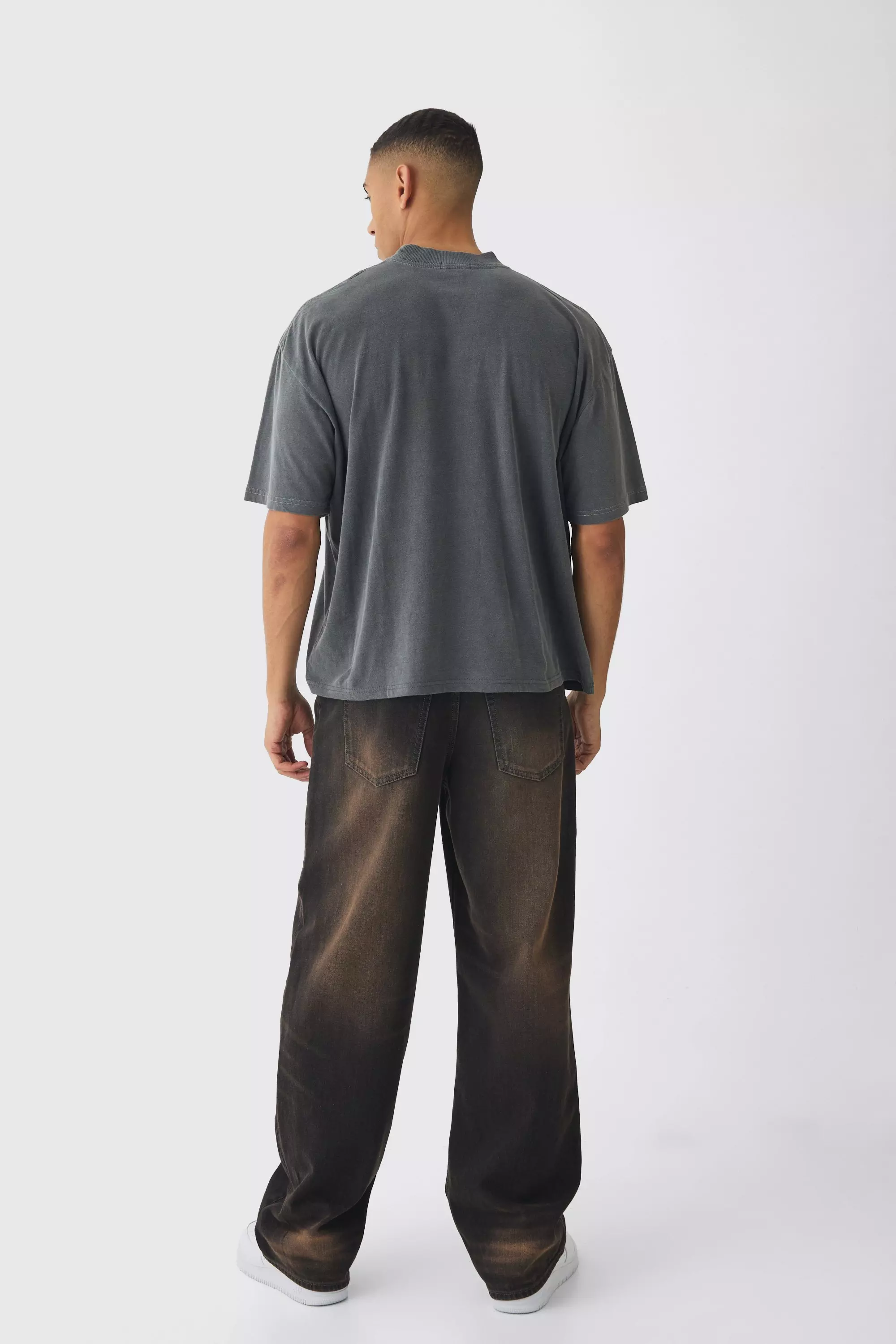 T-shirt oversize délavé à imprimé graffiti, Charcoal autre image