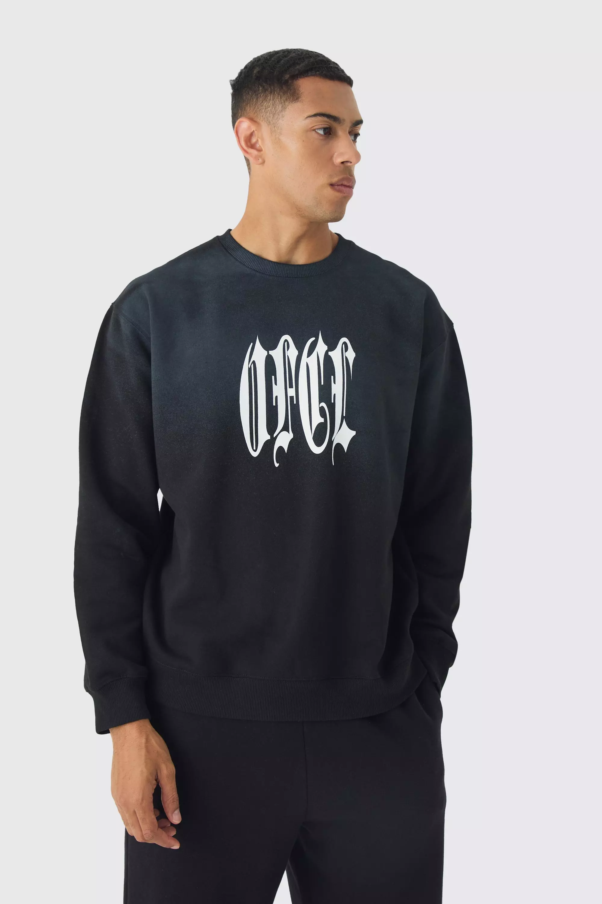 Washed Blurred Ofcl Print Sweatshirt Black